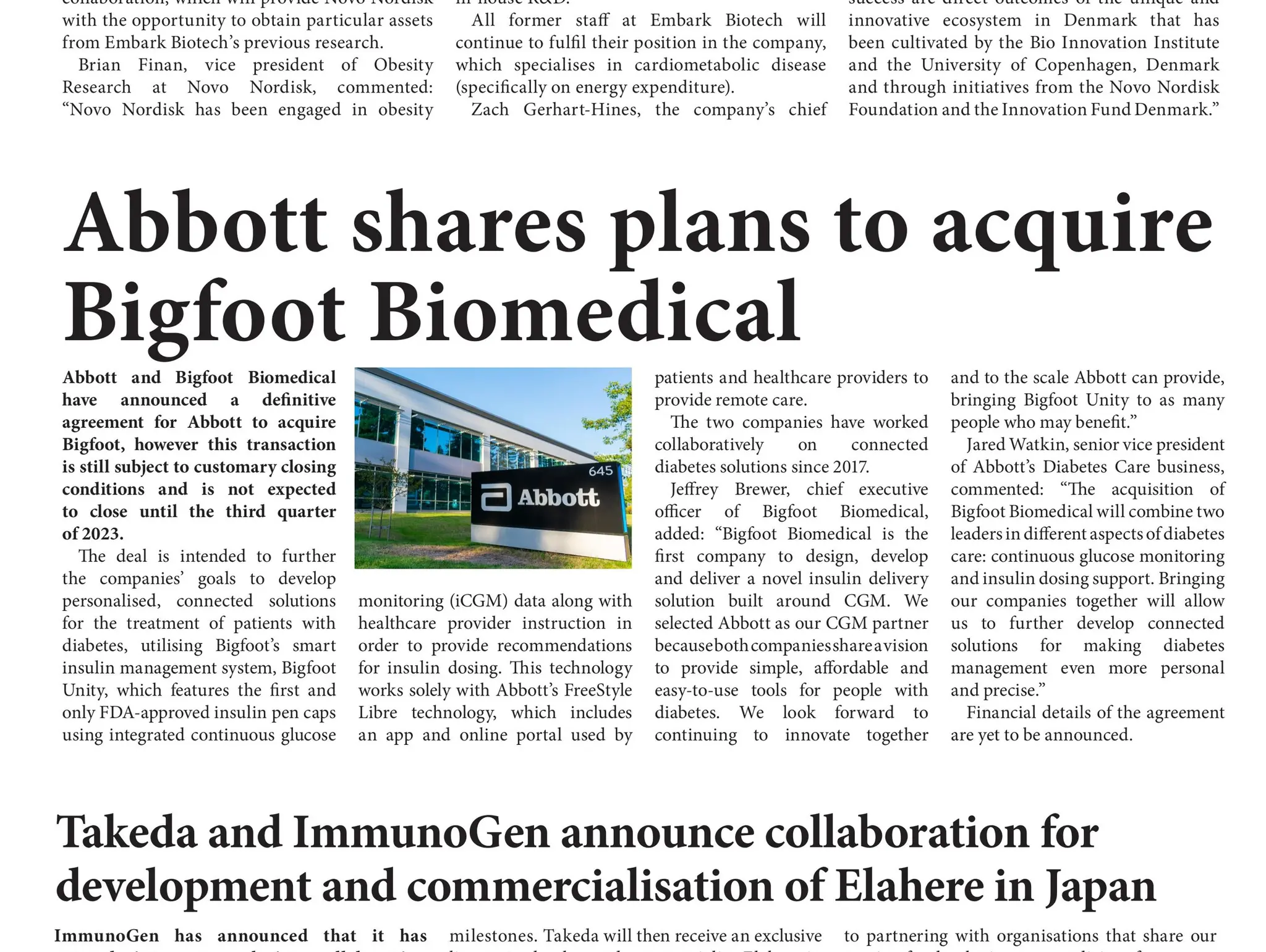Takeda & ImmunoGen announce collaboration for development and commercialisation of Elahere in Japan