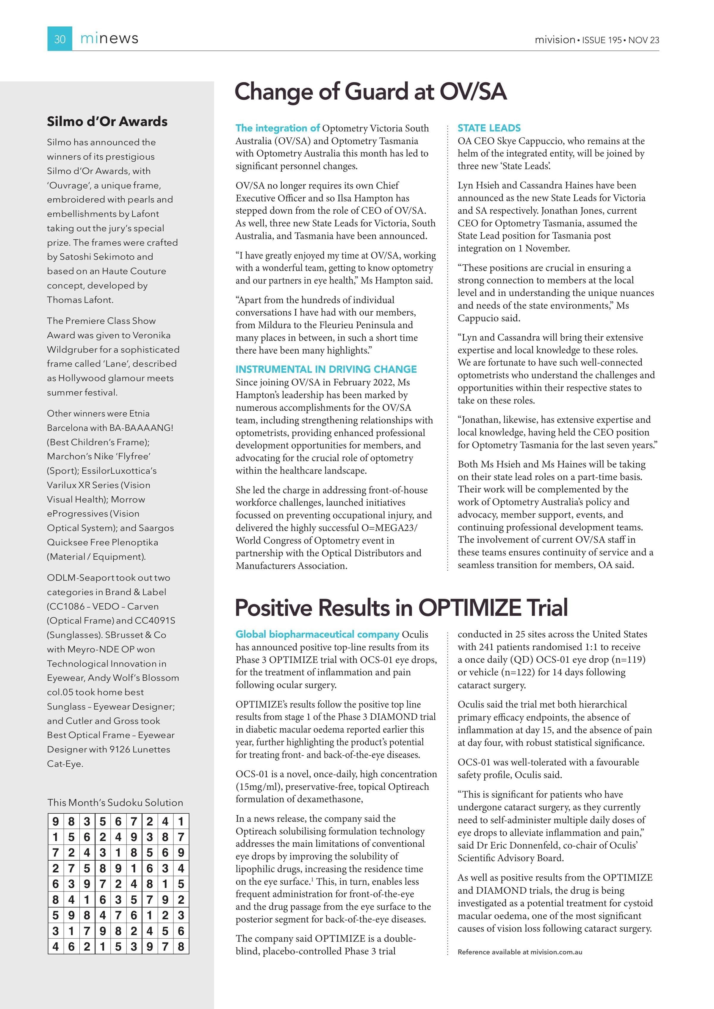 Change of Guard at OV/SA