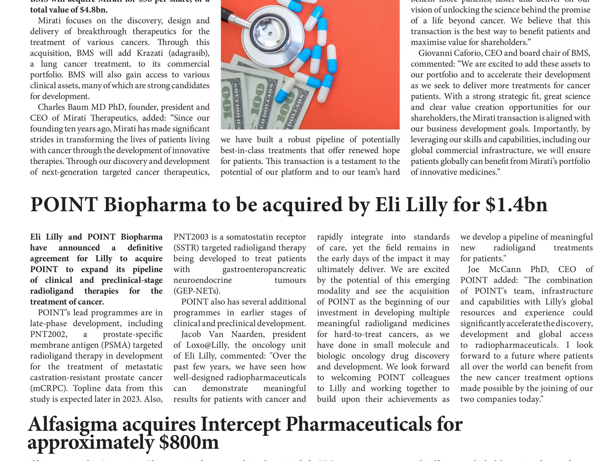 Alfasigma acquires Intercept Pharmaceuticals for approximately $800m