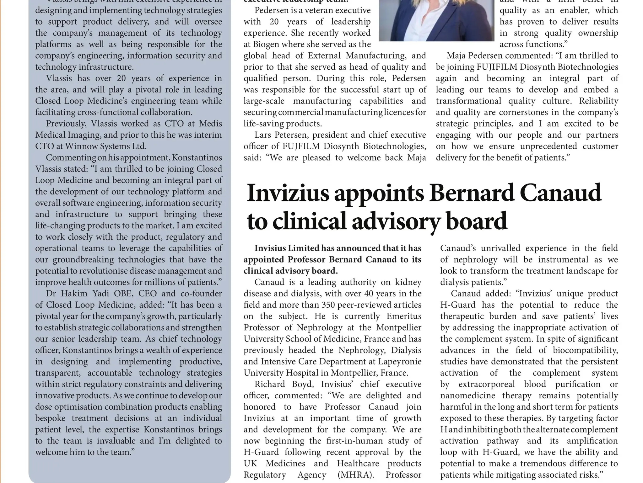 Invizius appoints Bernard Canaud to clinical advisory board