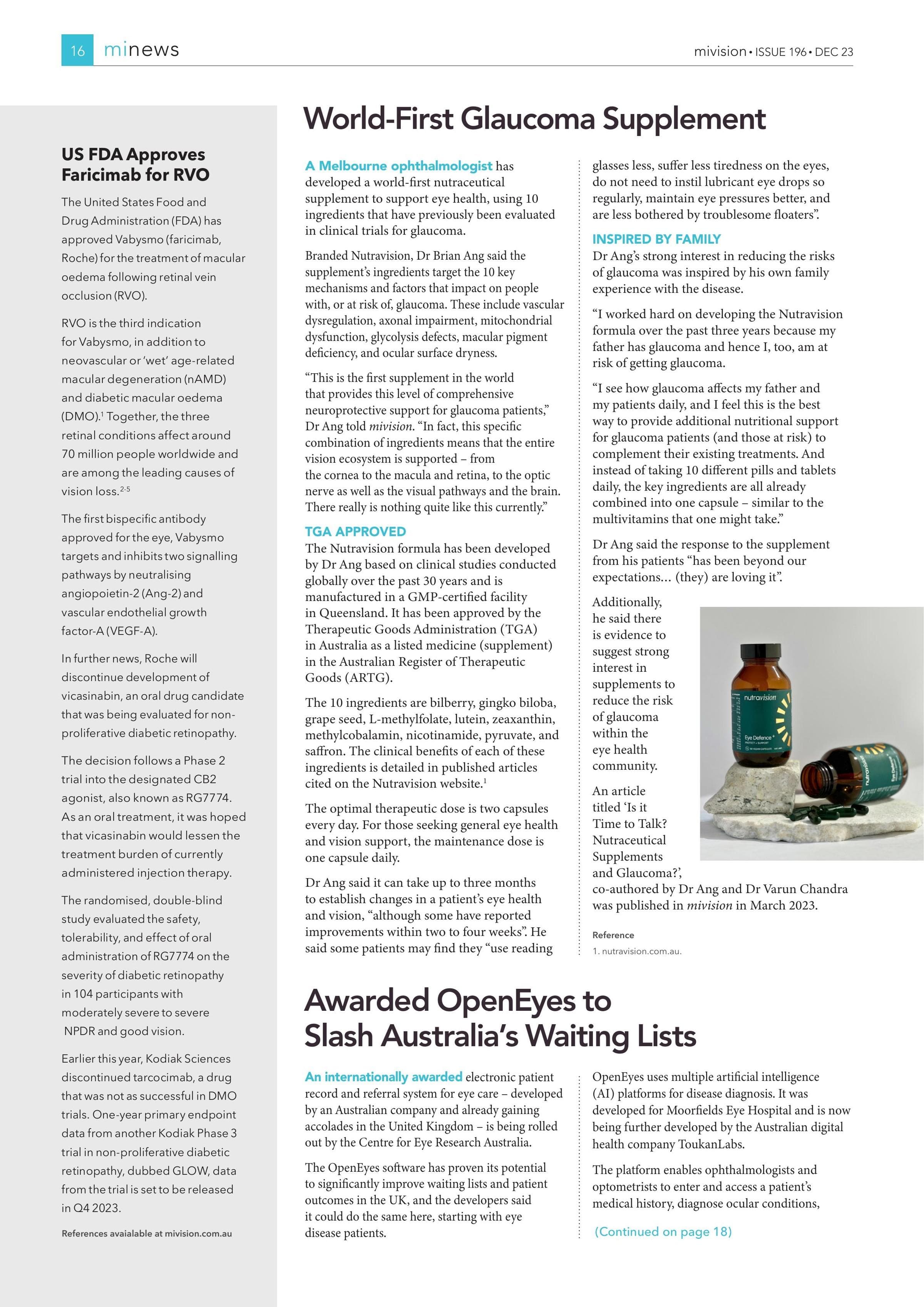 US FDA Approves Faricimab for RVO