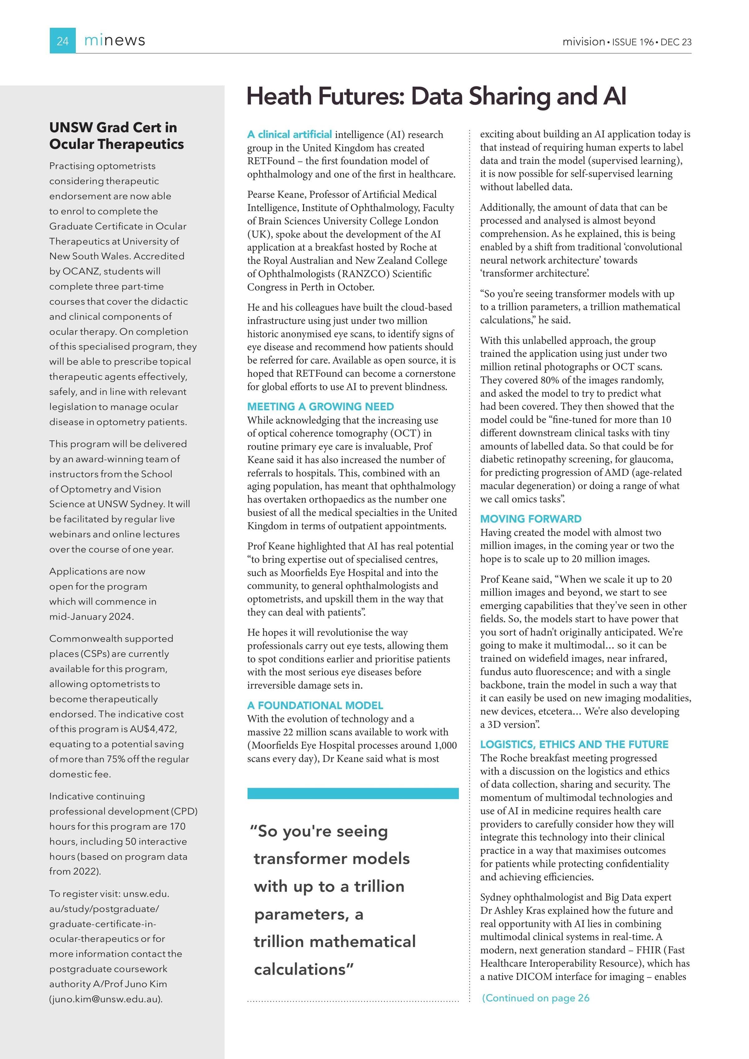 UNSW Grad Cert in Ocular Therapeutics