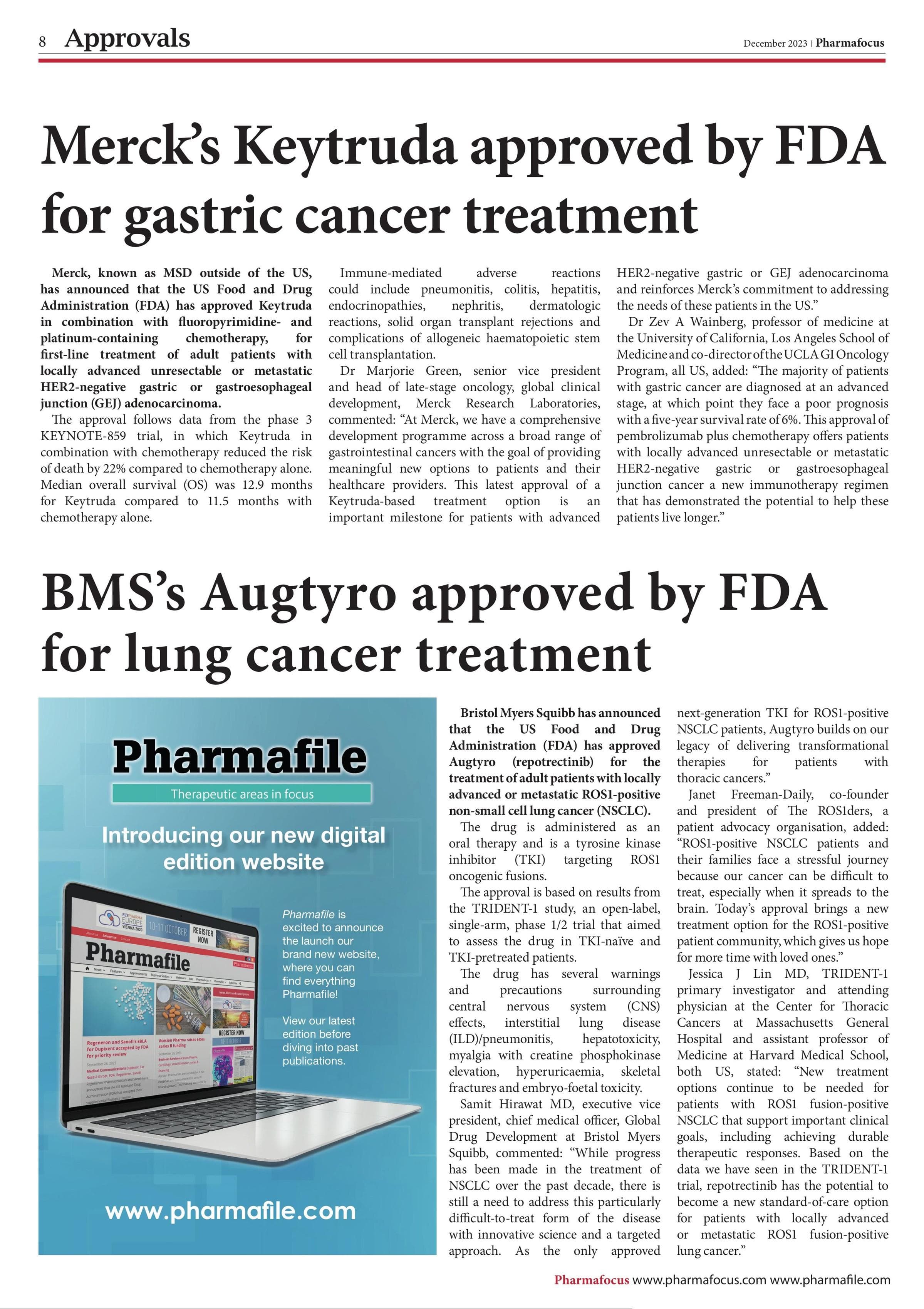 Merck’s Keytruda approved by FDA for gastric cancer treatment