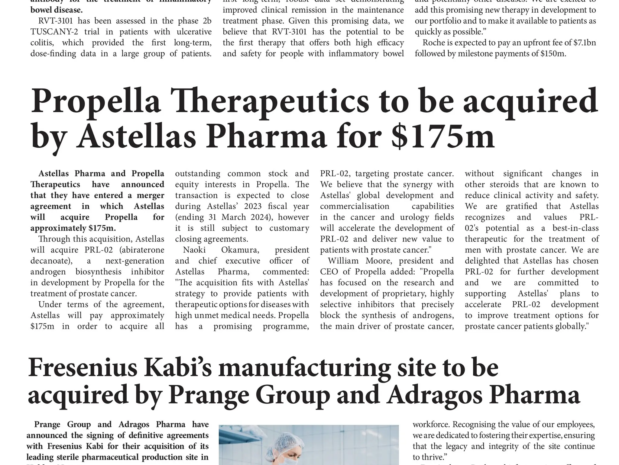 Propella Therapeutics to be acquired by Astellas Pharma for $175m