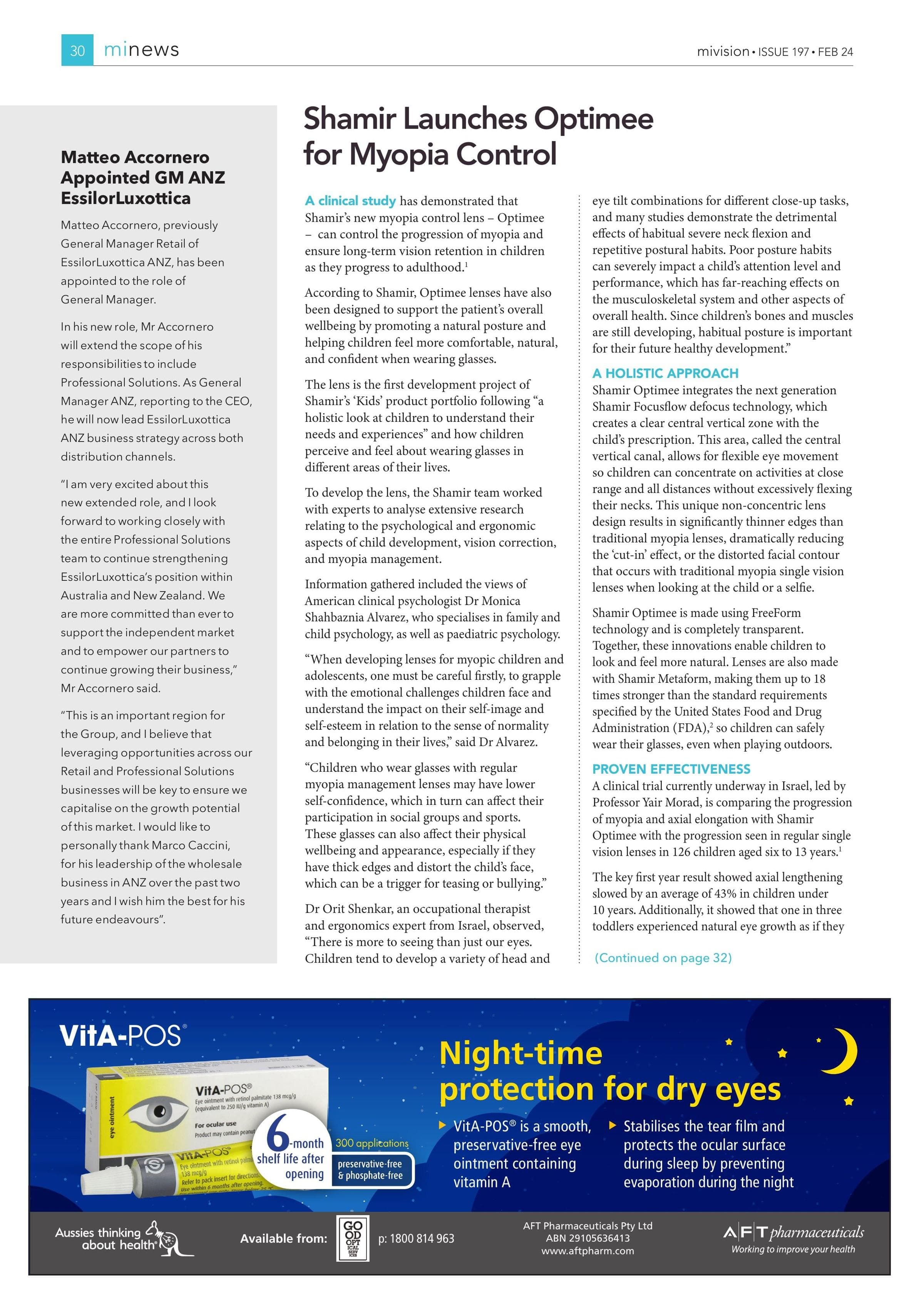 Matteo Accornero Appointed GM ANZ EssilorLuxottica