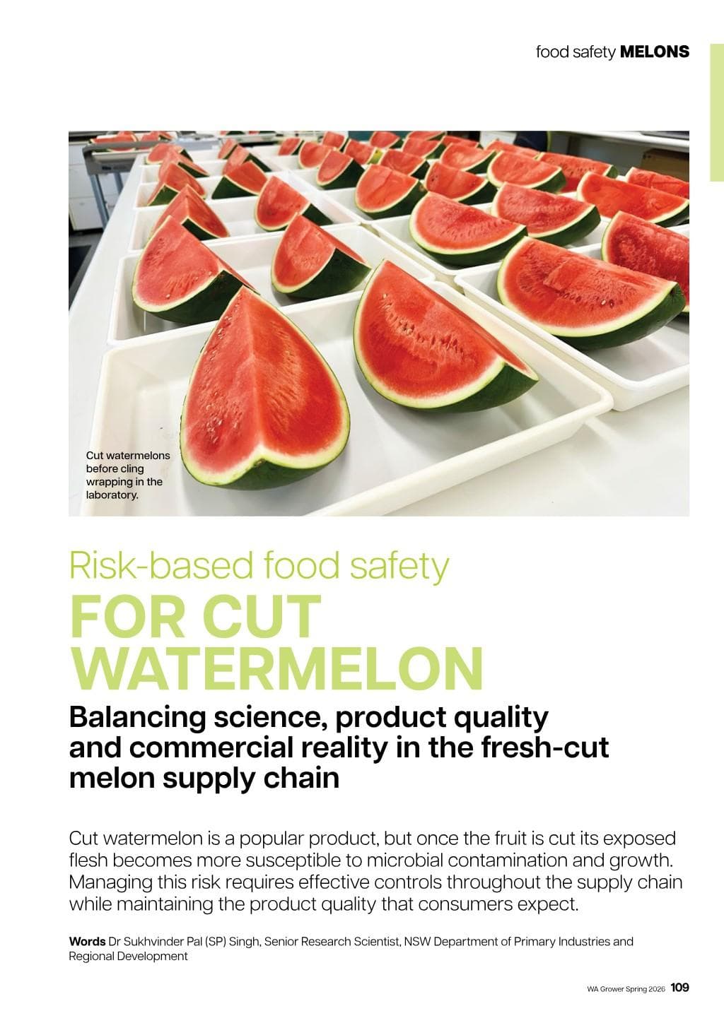 Risk-based food safety for cut watermelon