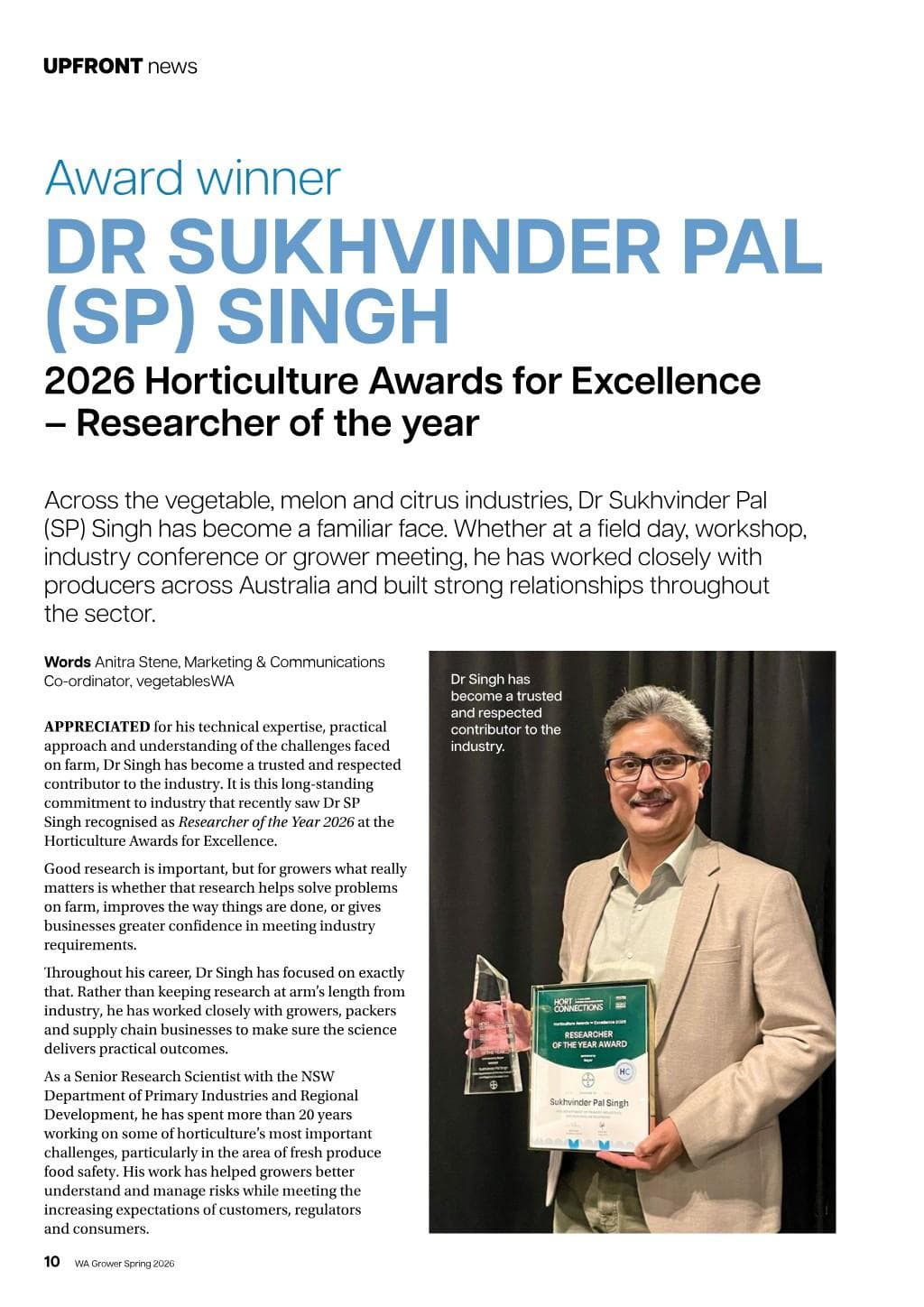Award winner DR SUKHVINDER PAL (SP) SINGH 2026 Horticulture Awards for Excellence