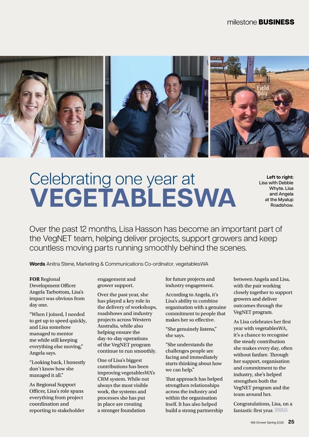 Lisa Hasson celebrating one year at VEGETABLESWA