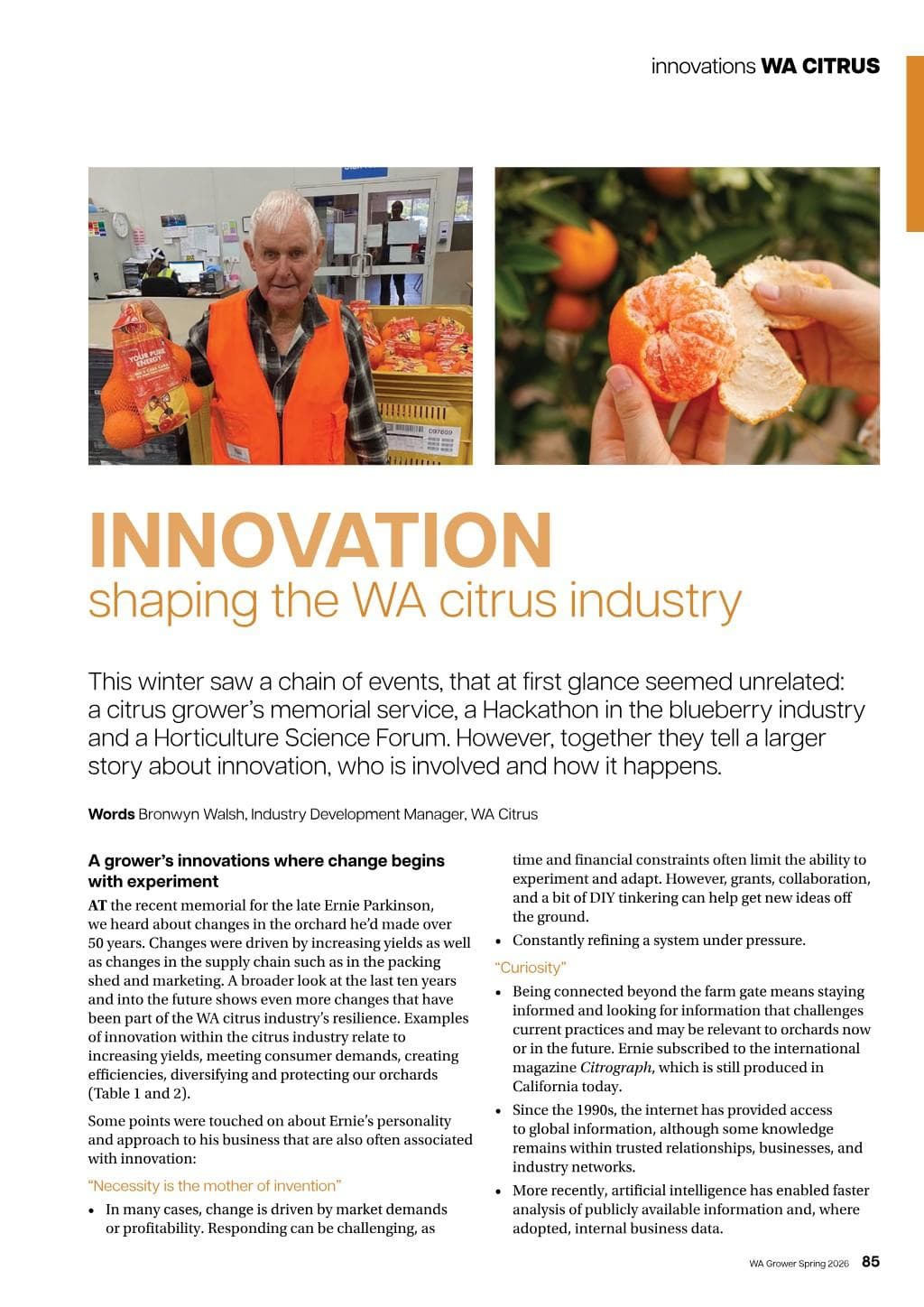 Innovation shaping the WA citrus industry