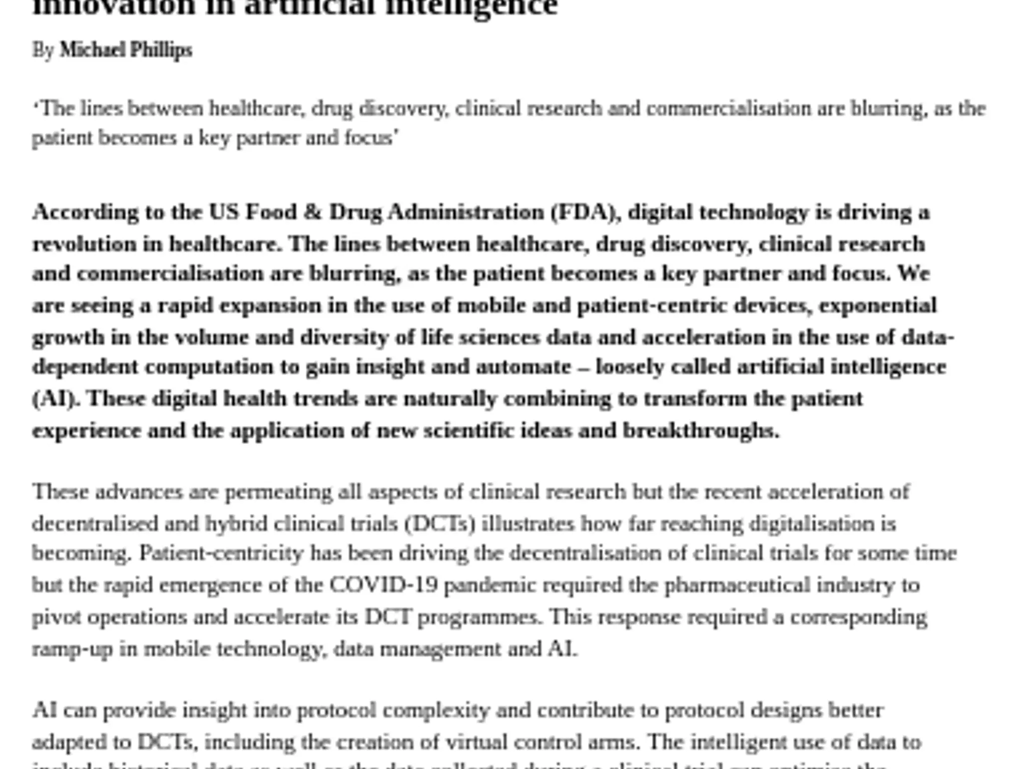 19 - TL ICON CLINICAL - The decentralisation of clinical trials is a key catalyst for innovation in artificial intelligence