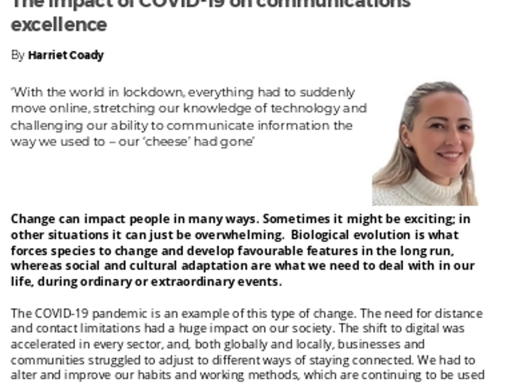36 - TL PURPLE AGENCY - ‘Who moved my cheese?’  The impact of COVID-19 on communications excellence
