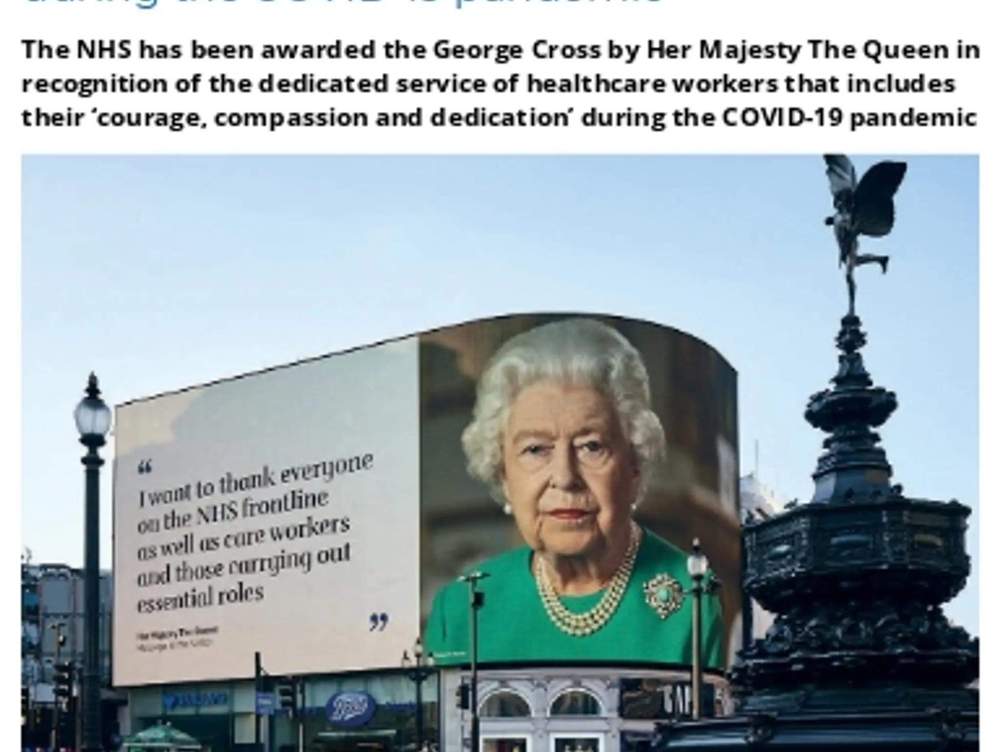 50 -  RESEARCH - The NHS is awarded the George Cross, UK’s highest civilian gallantry award, for its service during the COVID-19 pandemic