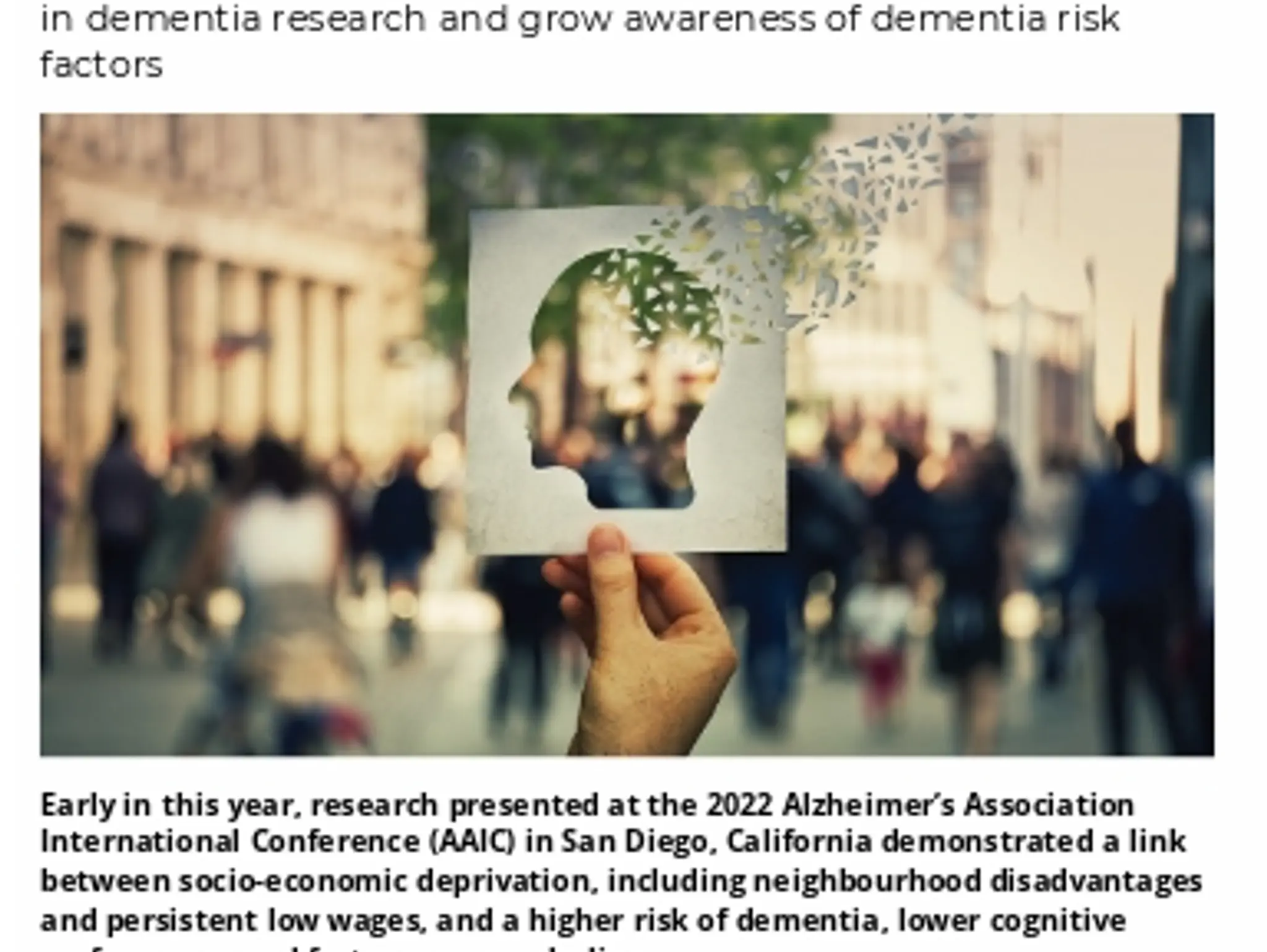 34 -  ALZHEIMER'S RESEARCH - Alzheimer’s Research UK highlights  socio-economic inequalities in dementia risk