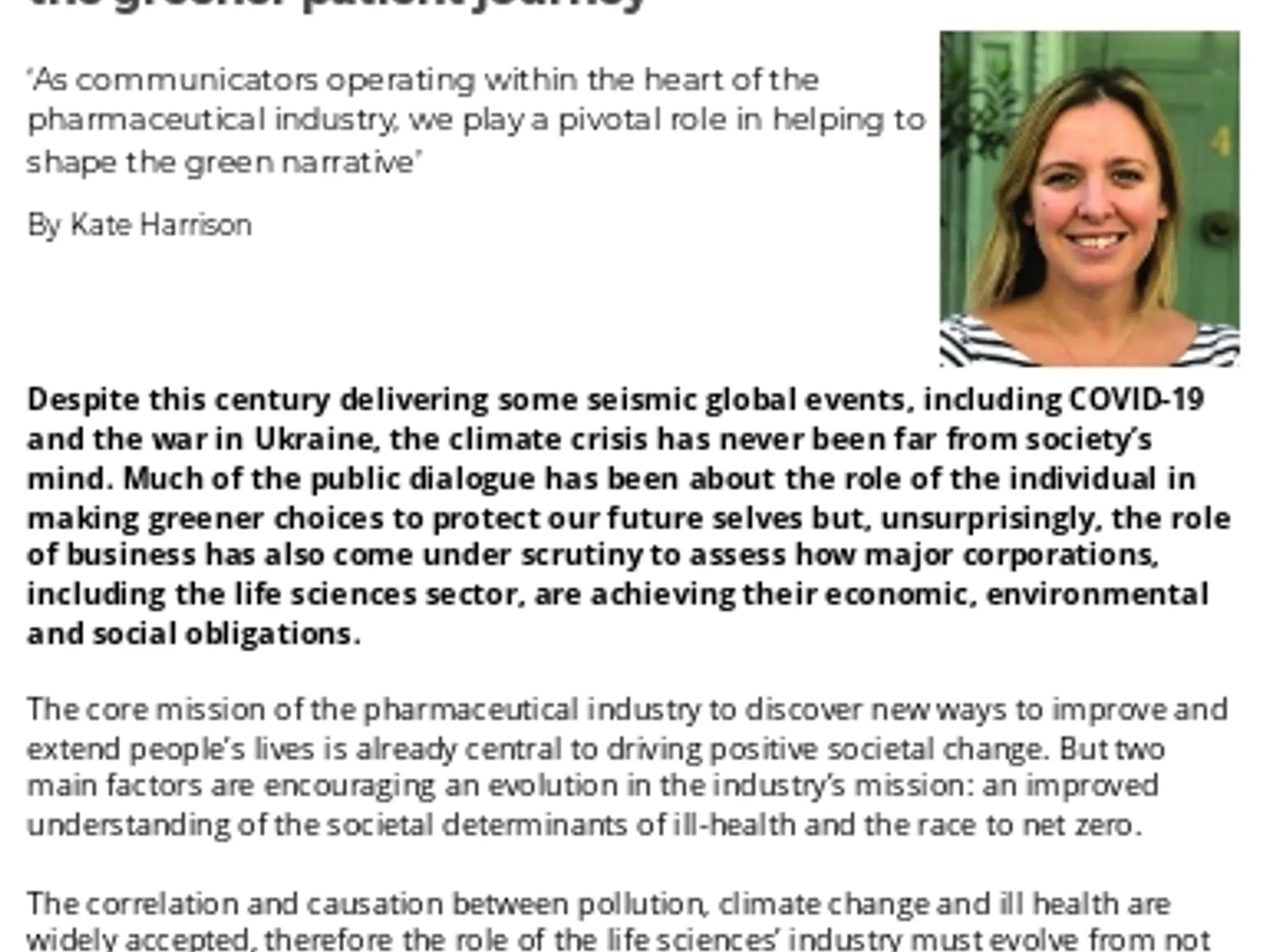 34 - TL MHP Group - Why pharma needs to ‘walk the talk’ on improving the greener patient journey