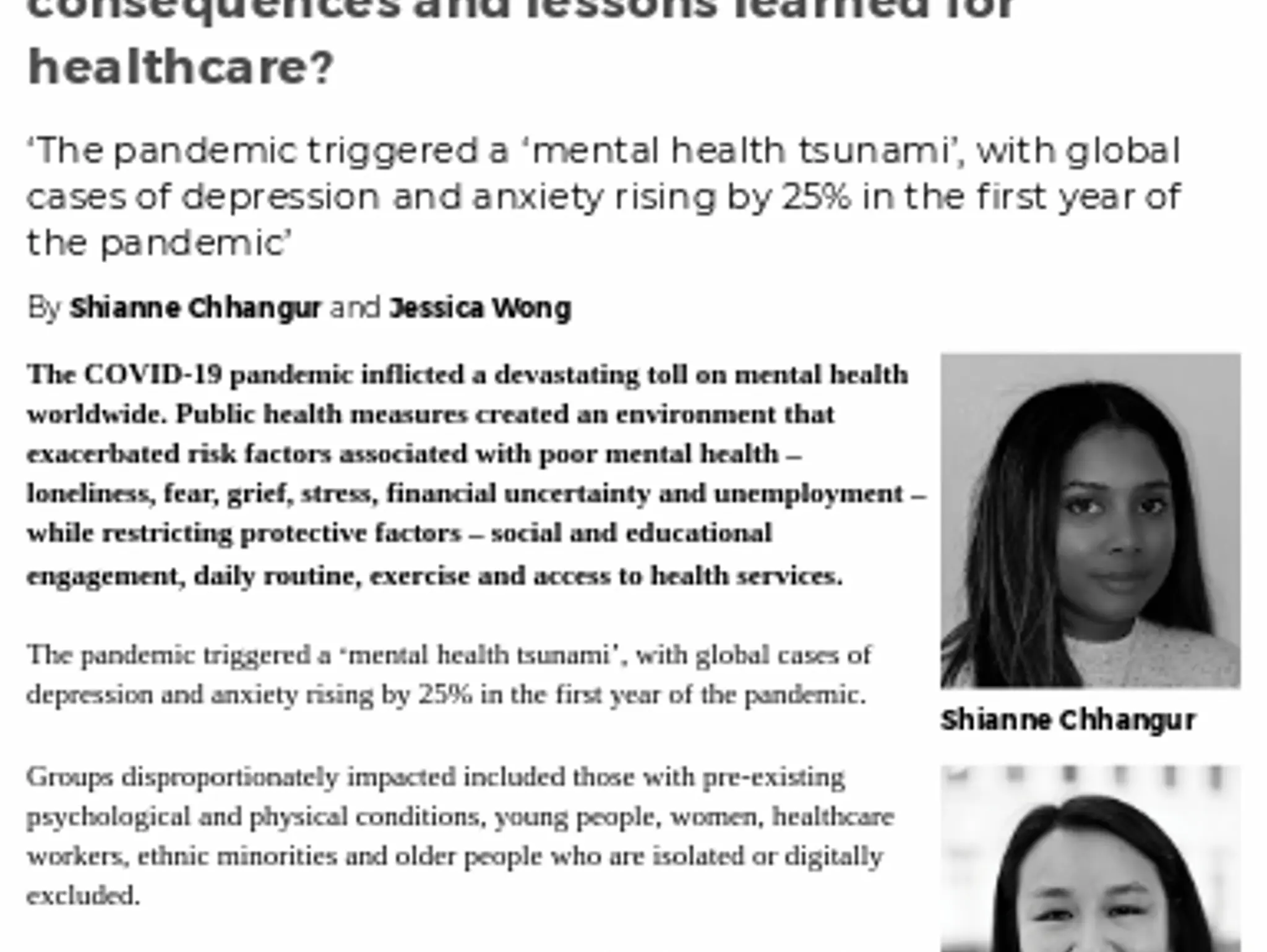 26 - TL INIZIO - Mental health post-COVID-19: what are the consequences and lessons learned for healthcare?