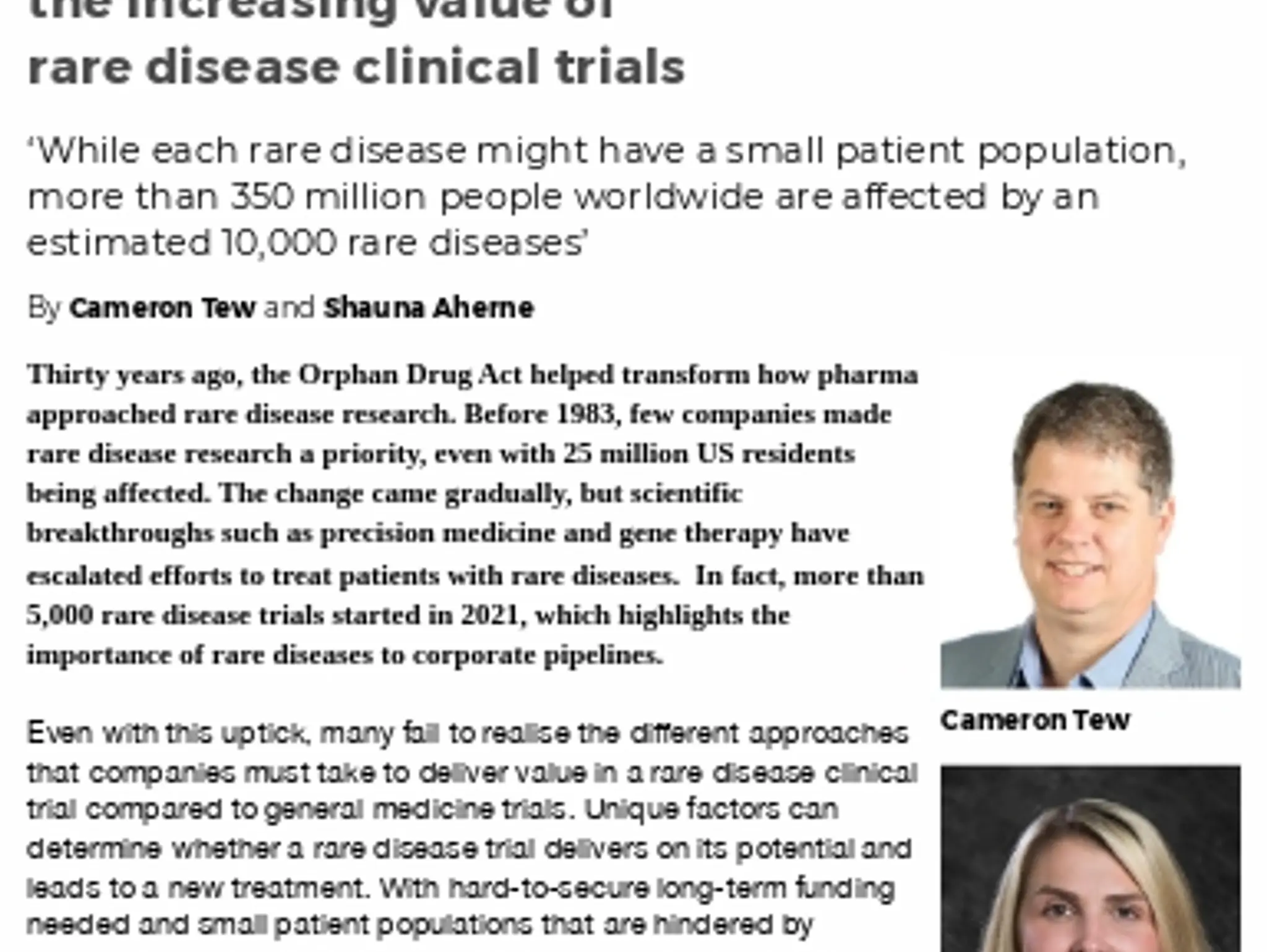 22 - TL INIZIO - Critical success factors and the increasing value of rare disease clinical trials