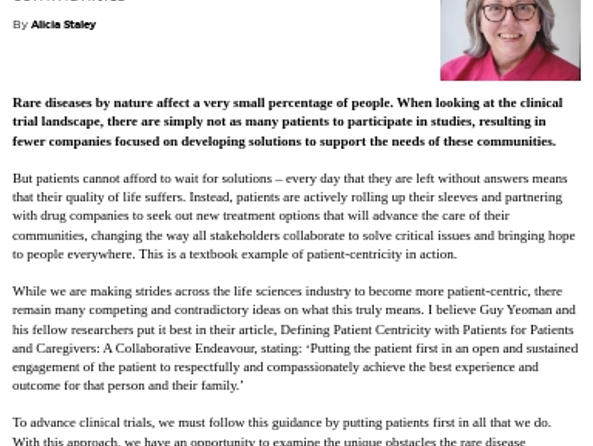 RARE DISEASES - To support patient-centricity in clinical trials, look to rare disease communities