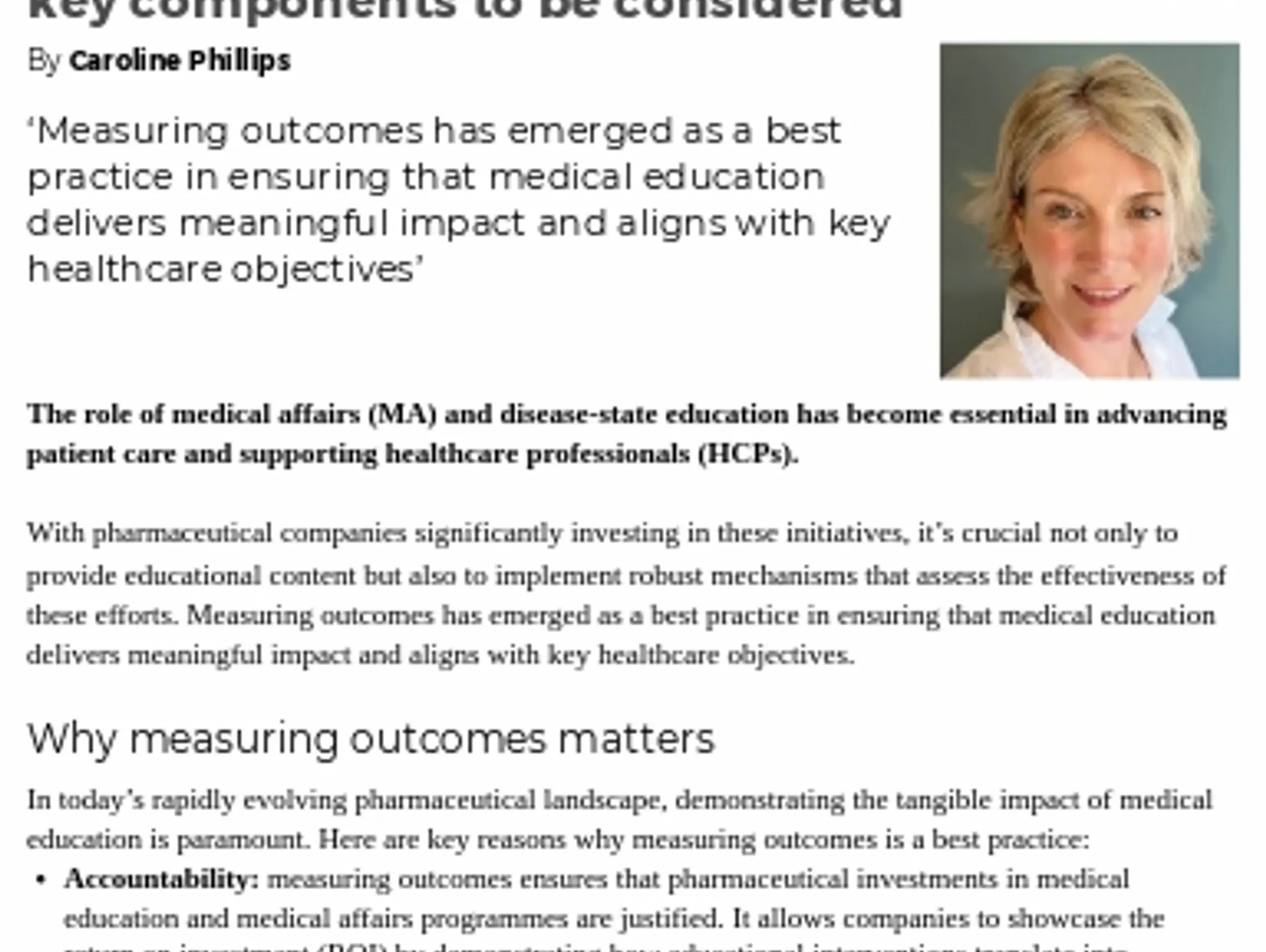 TL MEDSACPE - Measuring outcomes in medical affairs – the key components to be considered