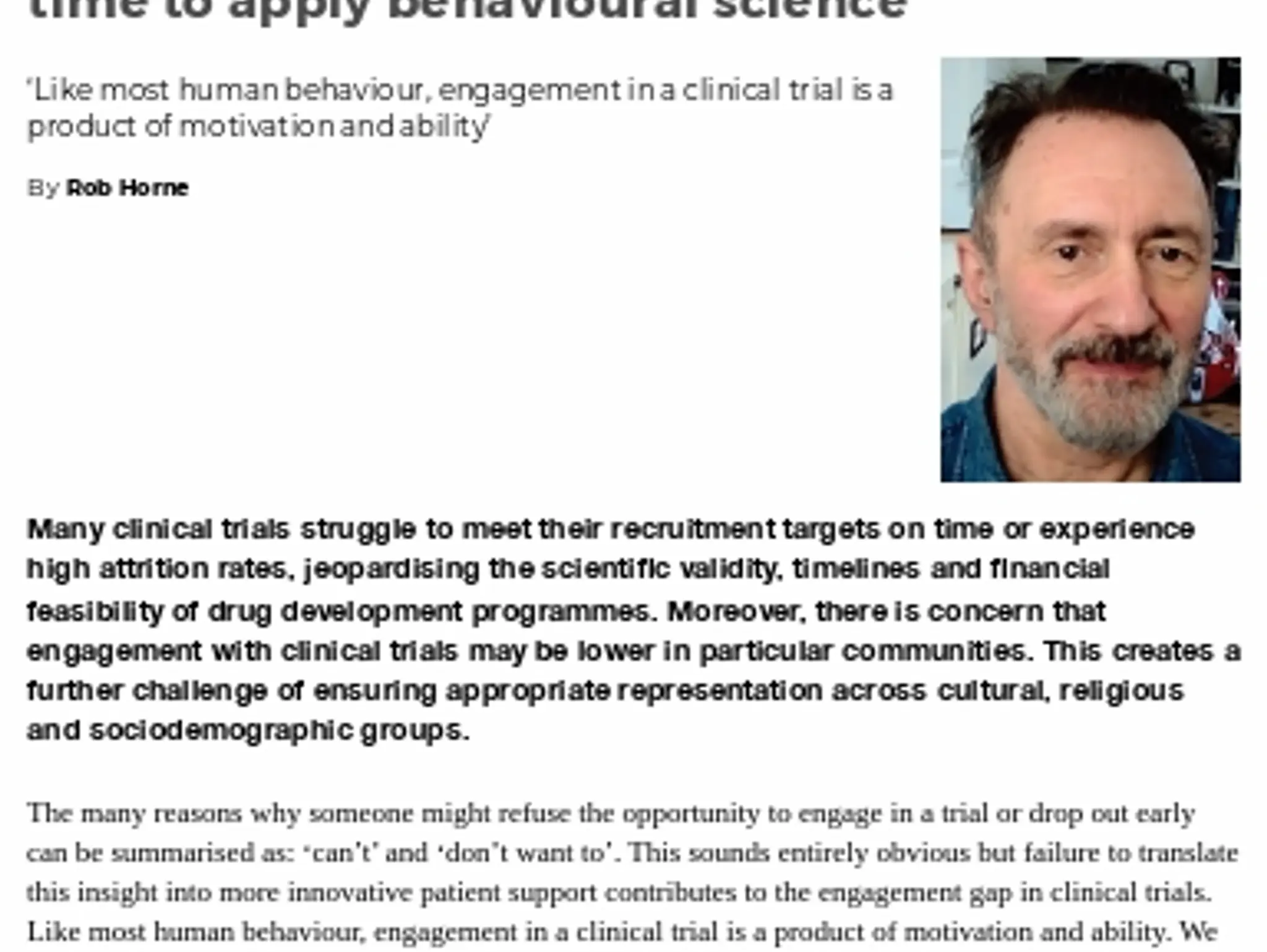 37 TL PERSONIA HEALTH - Improving engagement with clinical trials: time to apply behavioural science