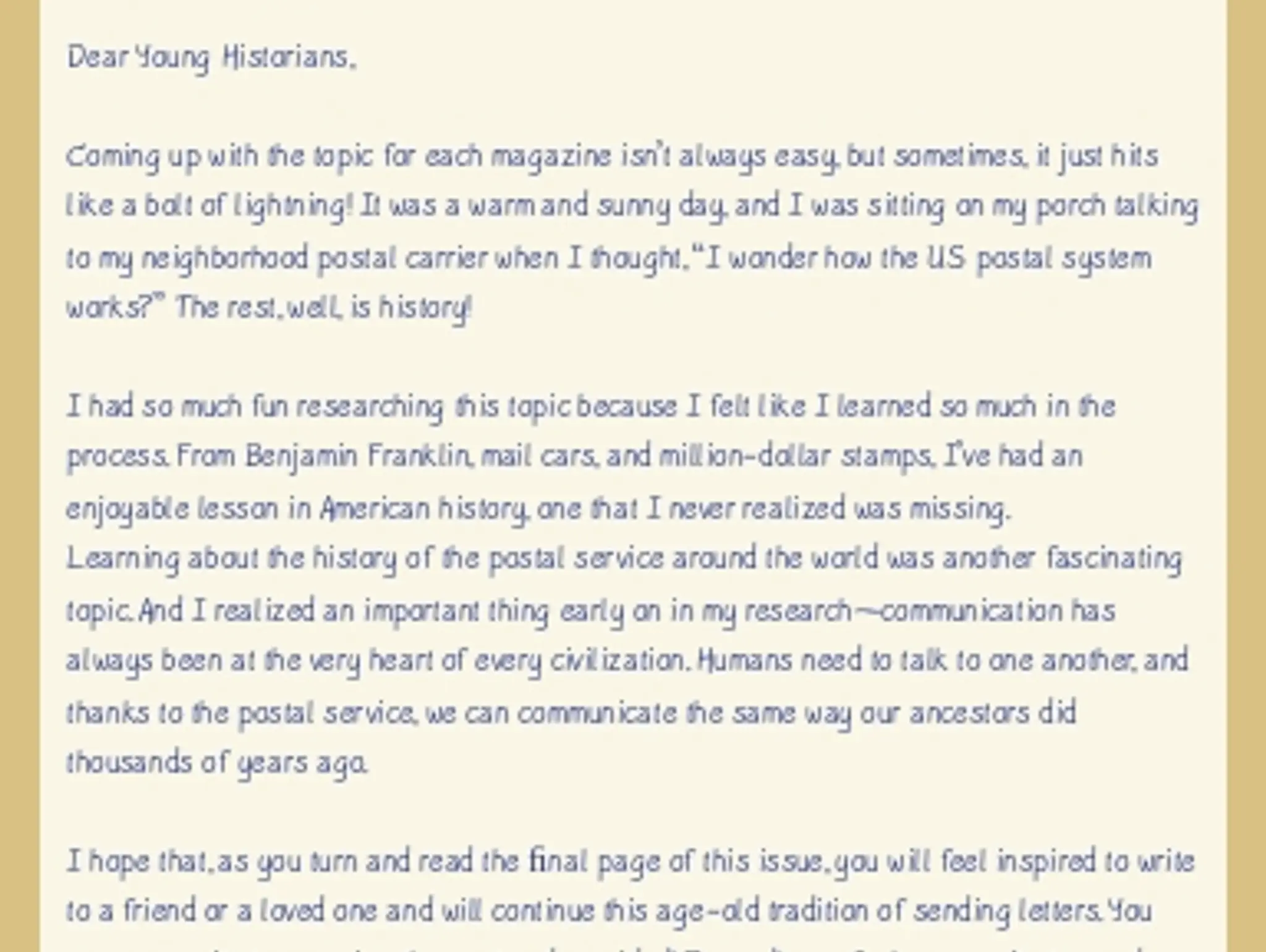 A Letter for Young Historians
