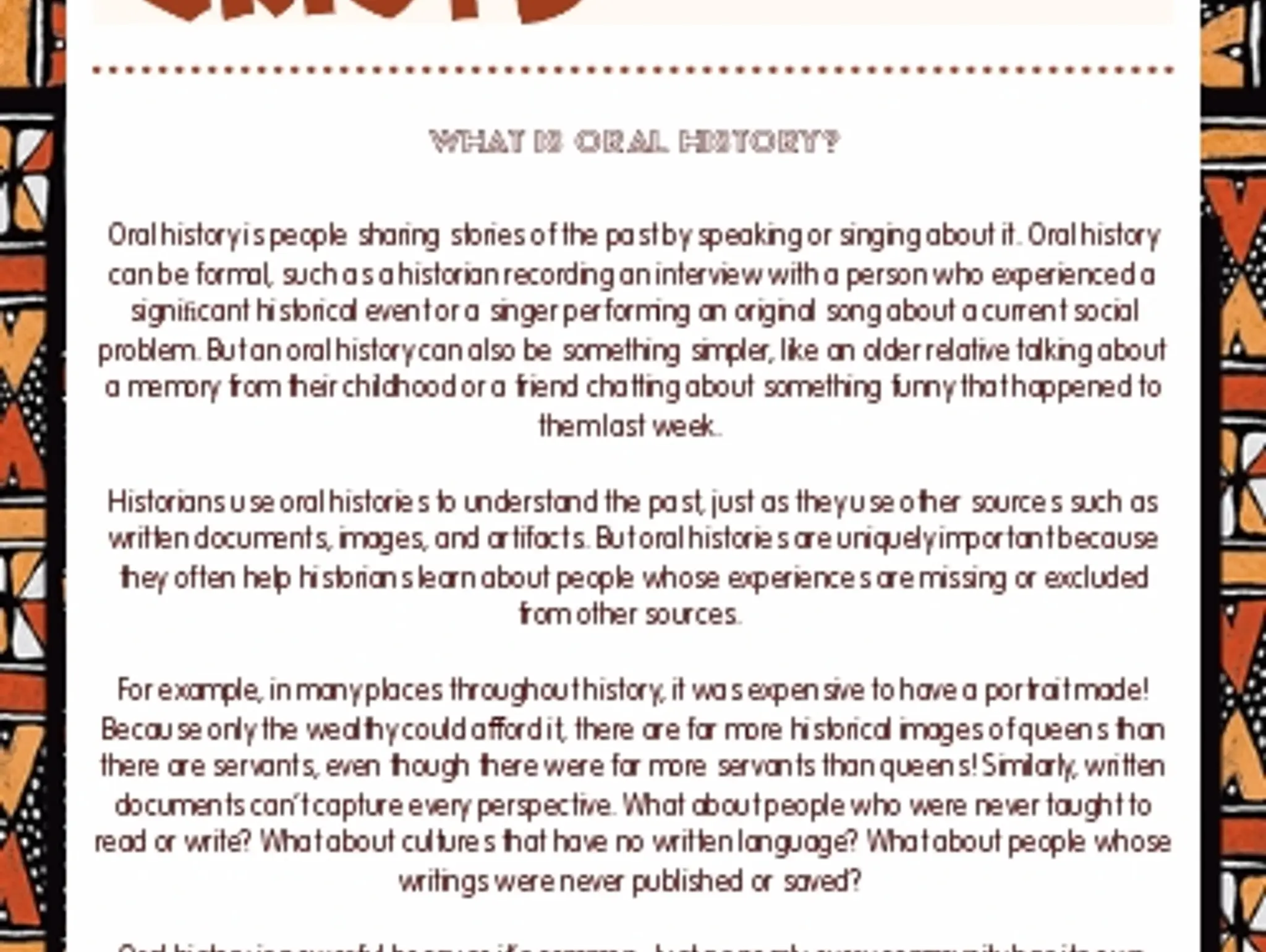 Oral History and Griots of West Africa