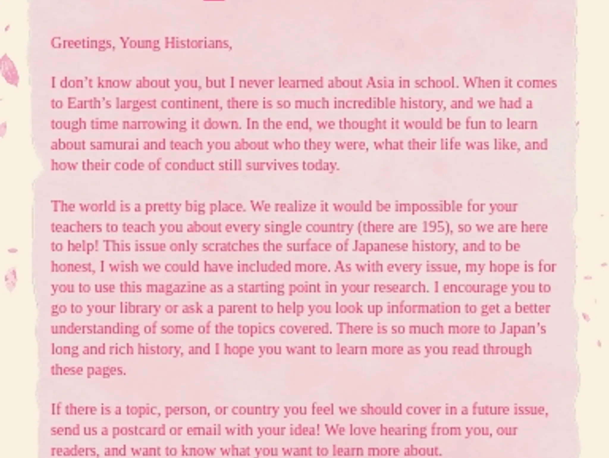A Letter for Young Historians