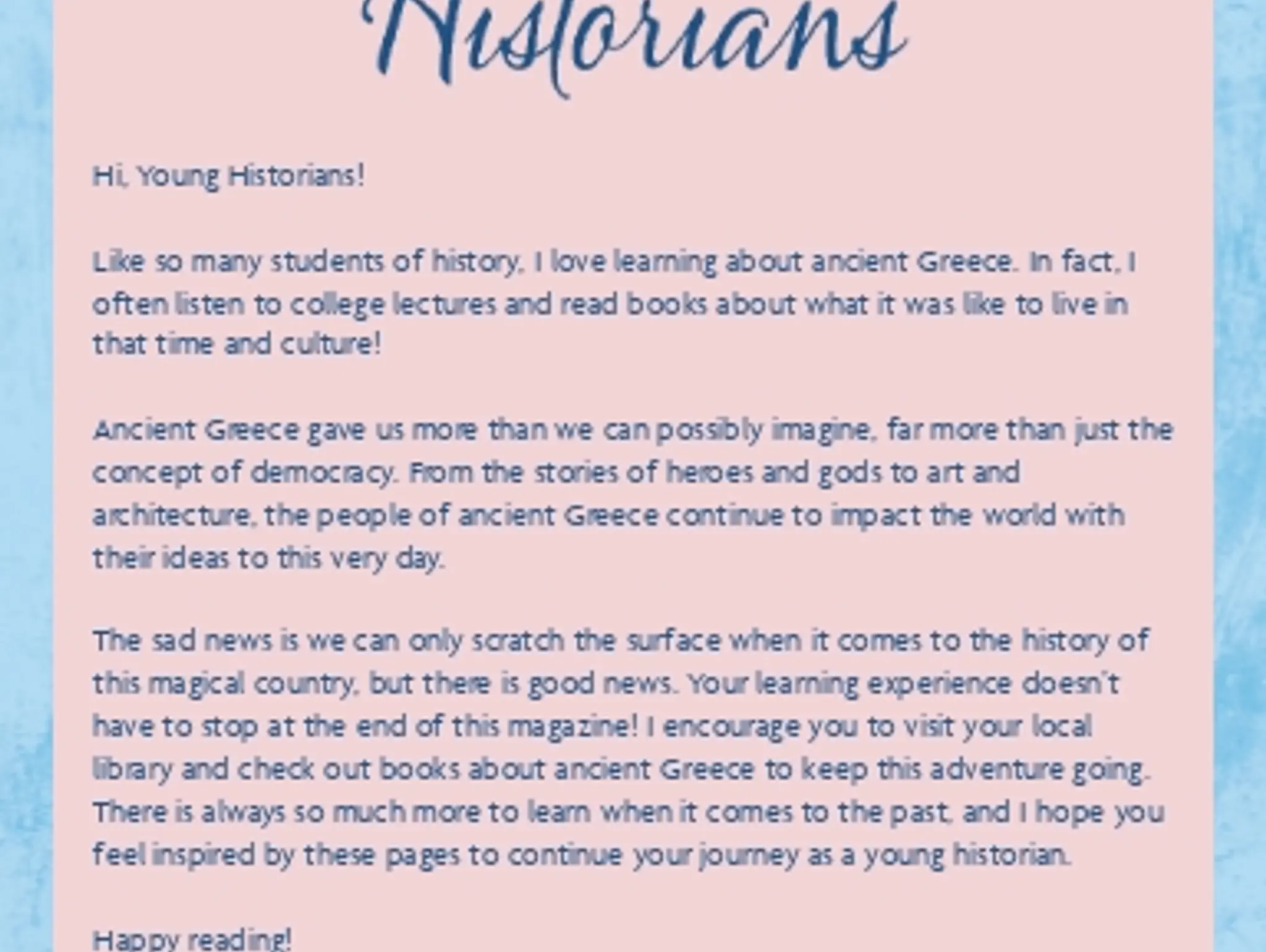A Letter for Young Historians