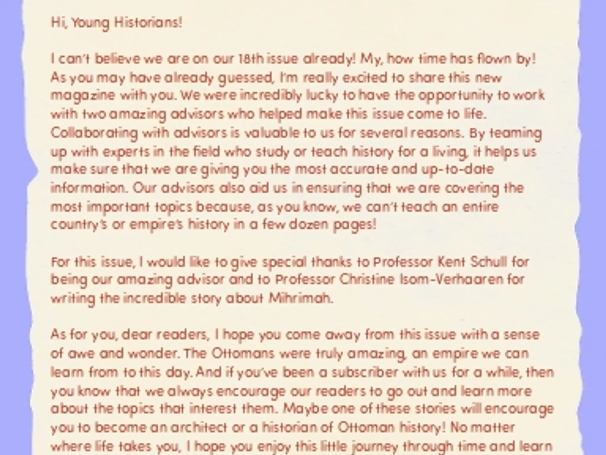 A Letter for Young Historians