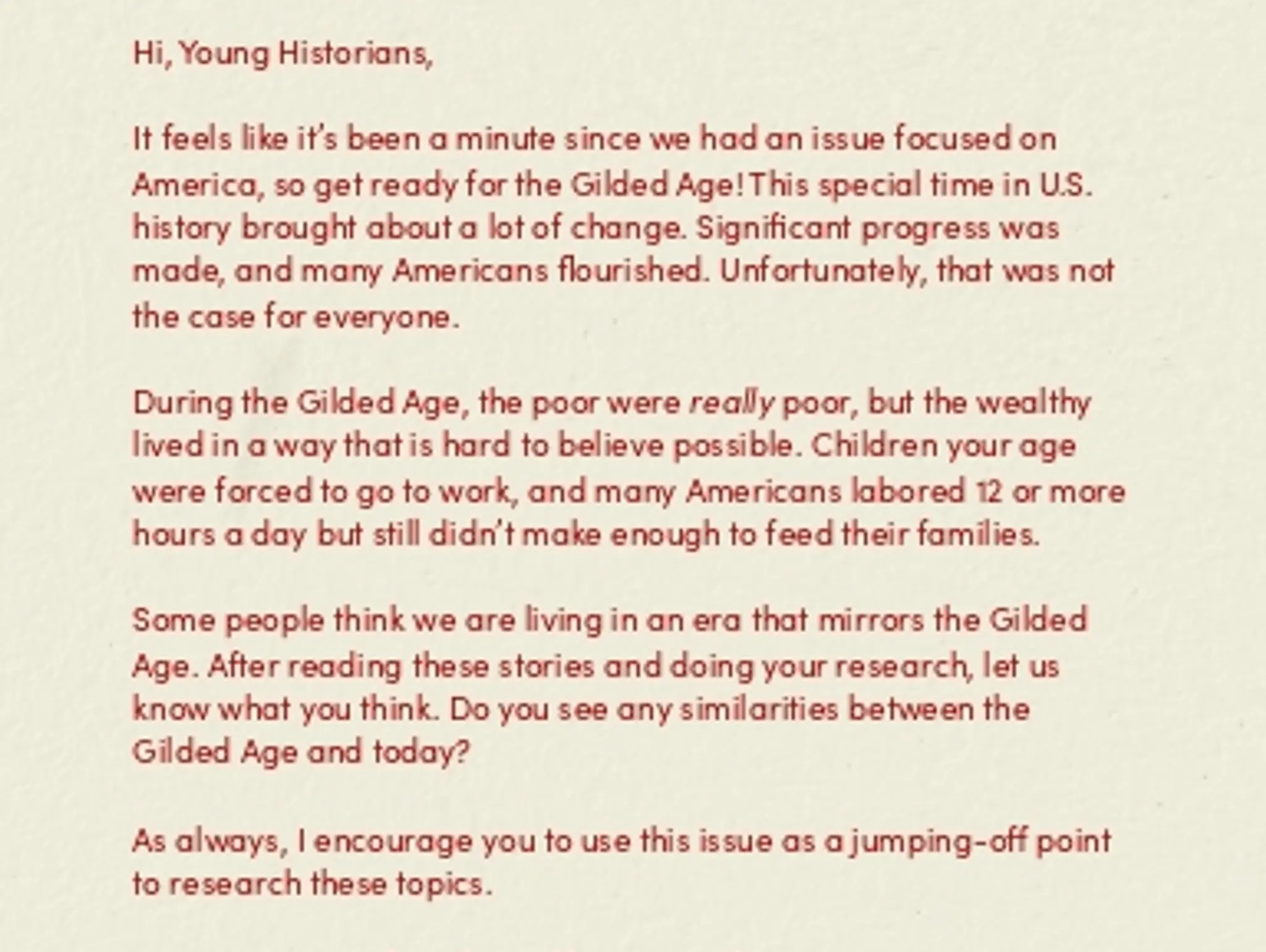 Letter for Young Historians