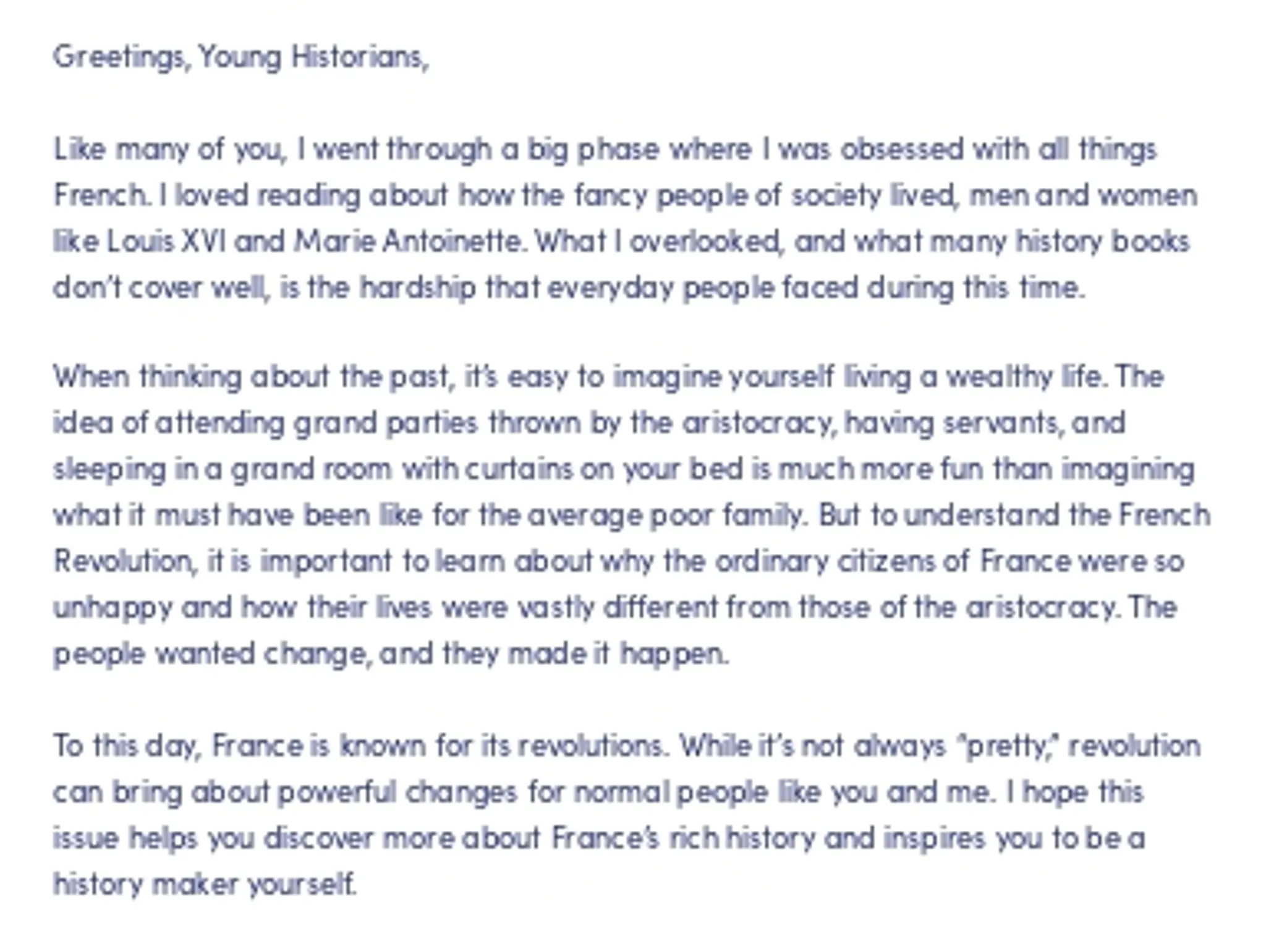 A Letter for Young Historians