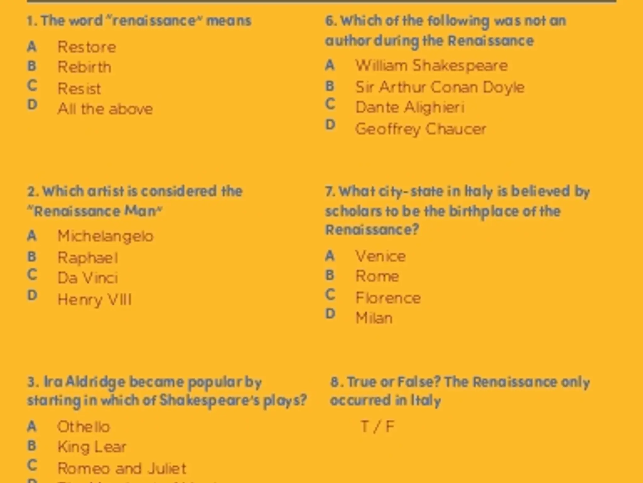 Renaissance Quiz