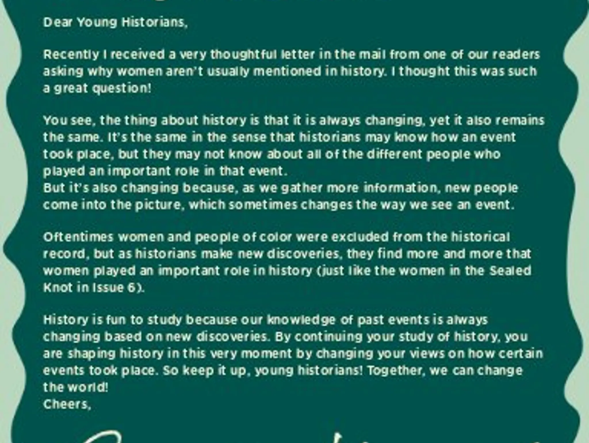 A Letter for Young Historians