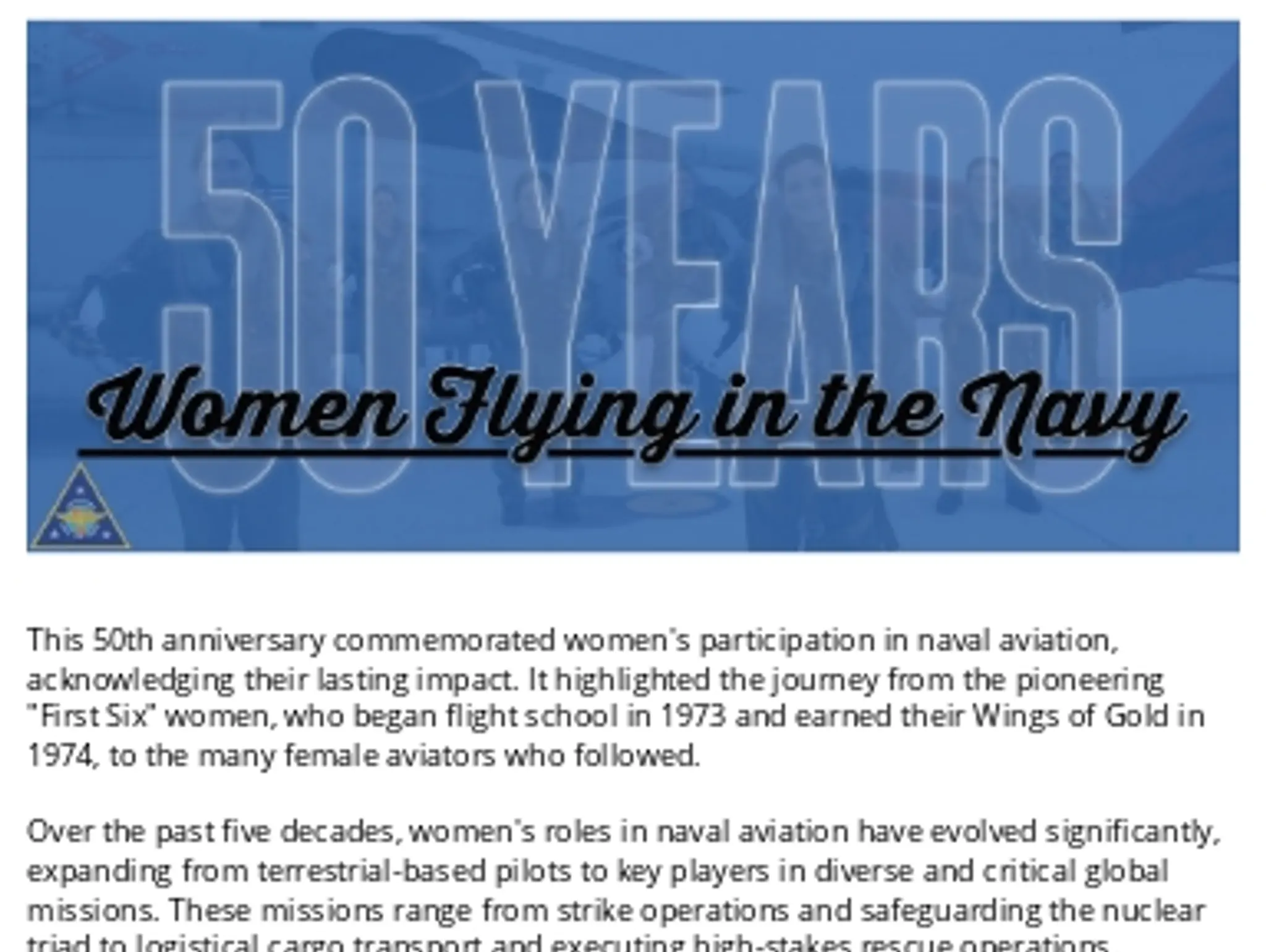 50 Years of Women Flying in the US Navy