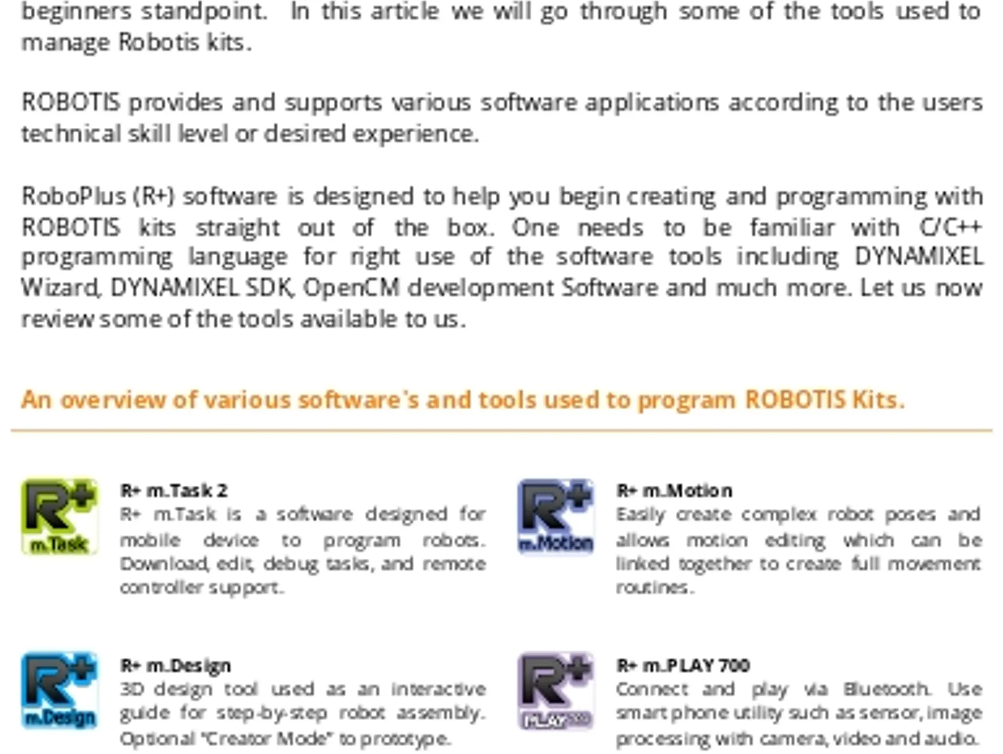 ROBOTIS and Software Applications