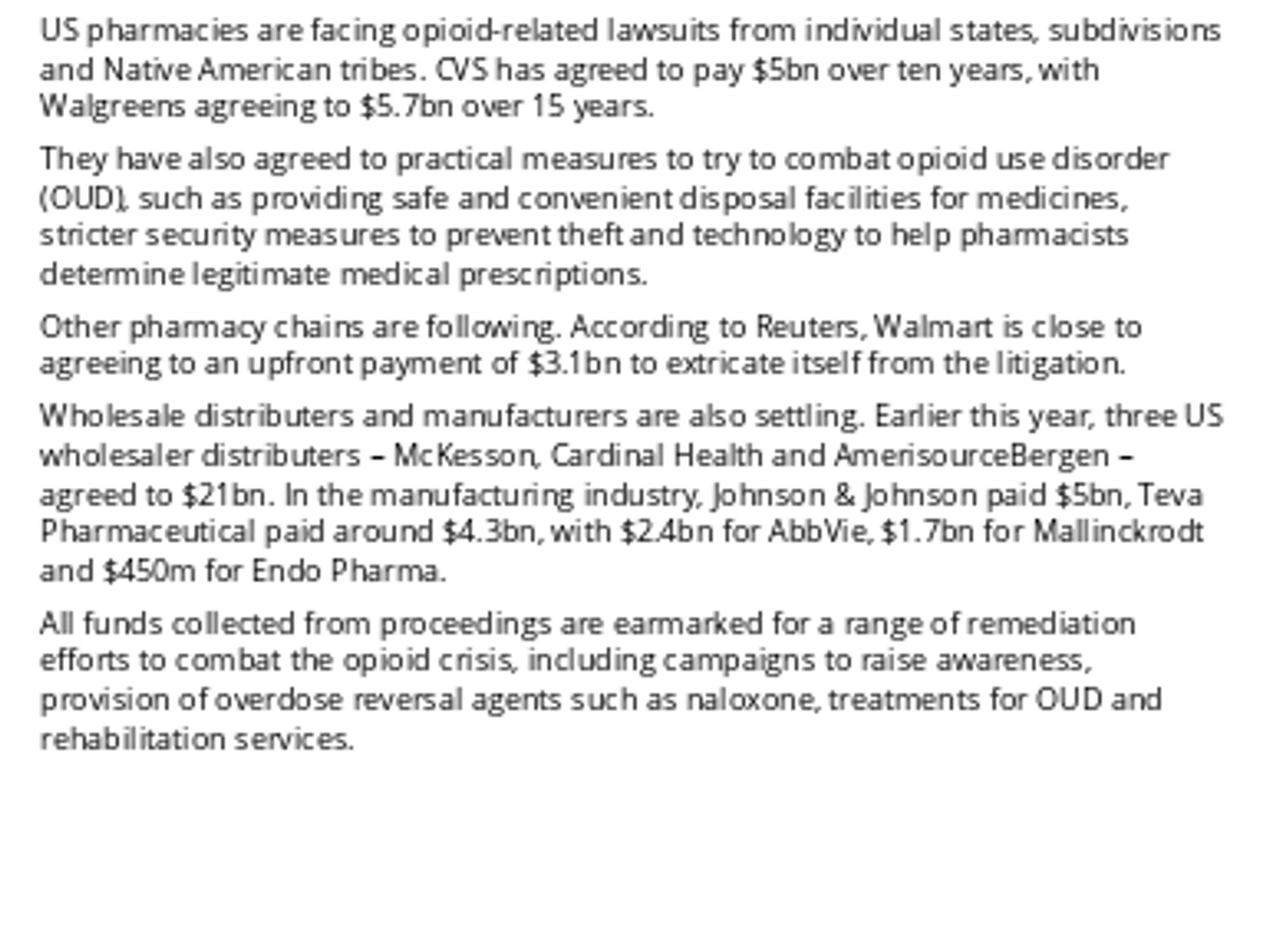 US pharmacies agree to $10bn opioid litigation settlement