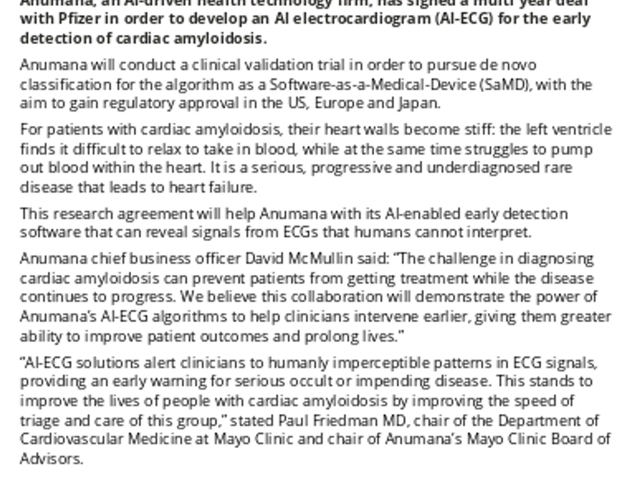 Anumana And Pfizer Team Up On AI-enabled ECG Algorithm For Detection Of Cardiovascular Disease