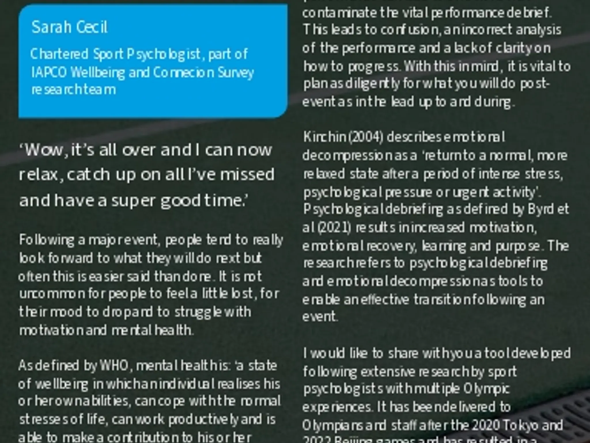 Post-Event – Impact on Wellbeing and Motivation