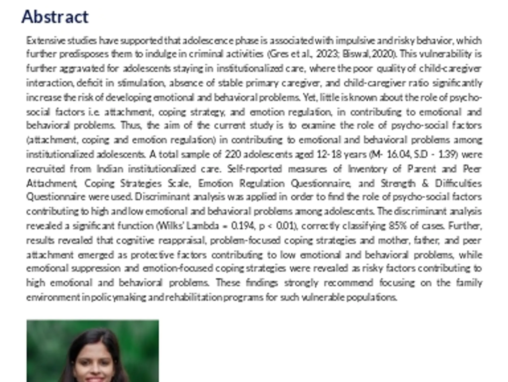 Psycho-social Factors Affecting Emotional and Behavioural Problems Among Indian Institutionalized...