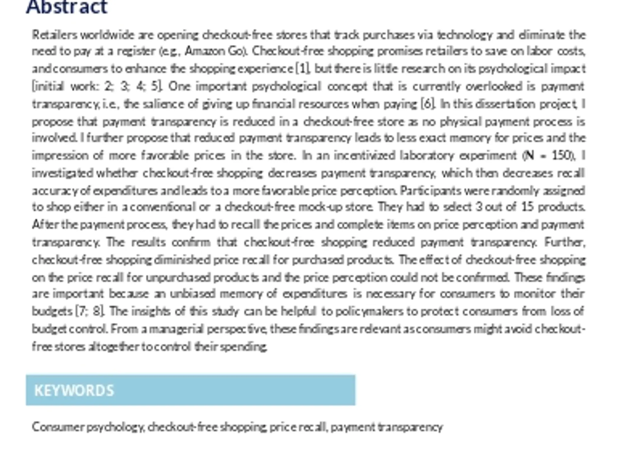 Checkout-free Shopping Diminishes Price Recall
