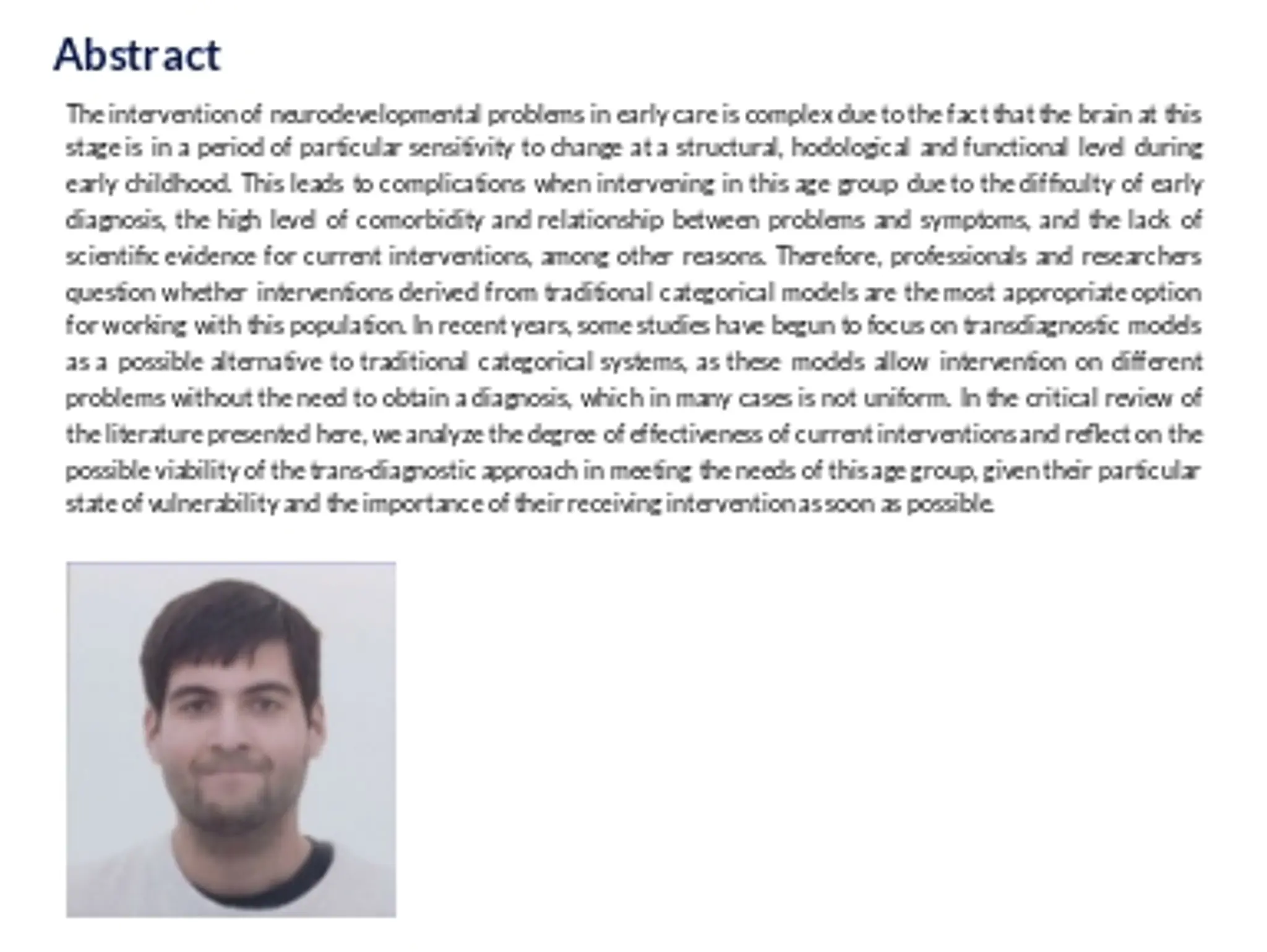 Models of Nonpharmacological Intervention in Early Care: Literature Review and Transdiagnostic...
