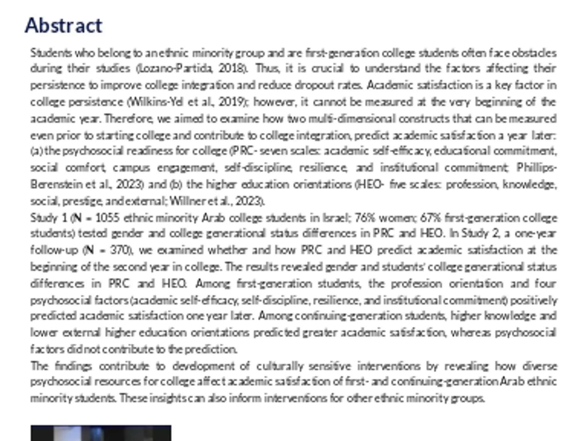 Psychosocial Resources for College and Academic Satisfaction among First- and Continuing-...
