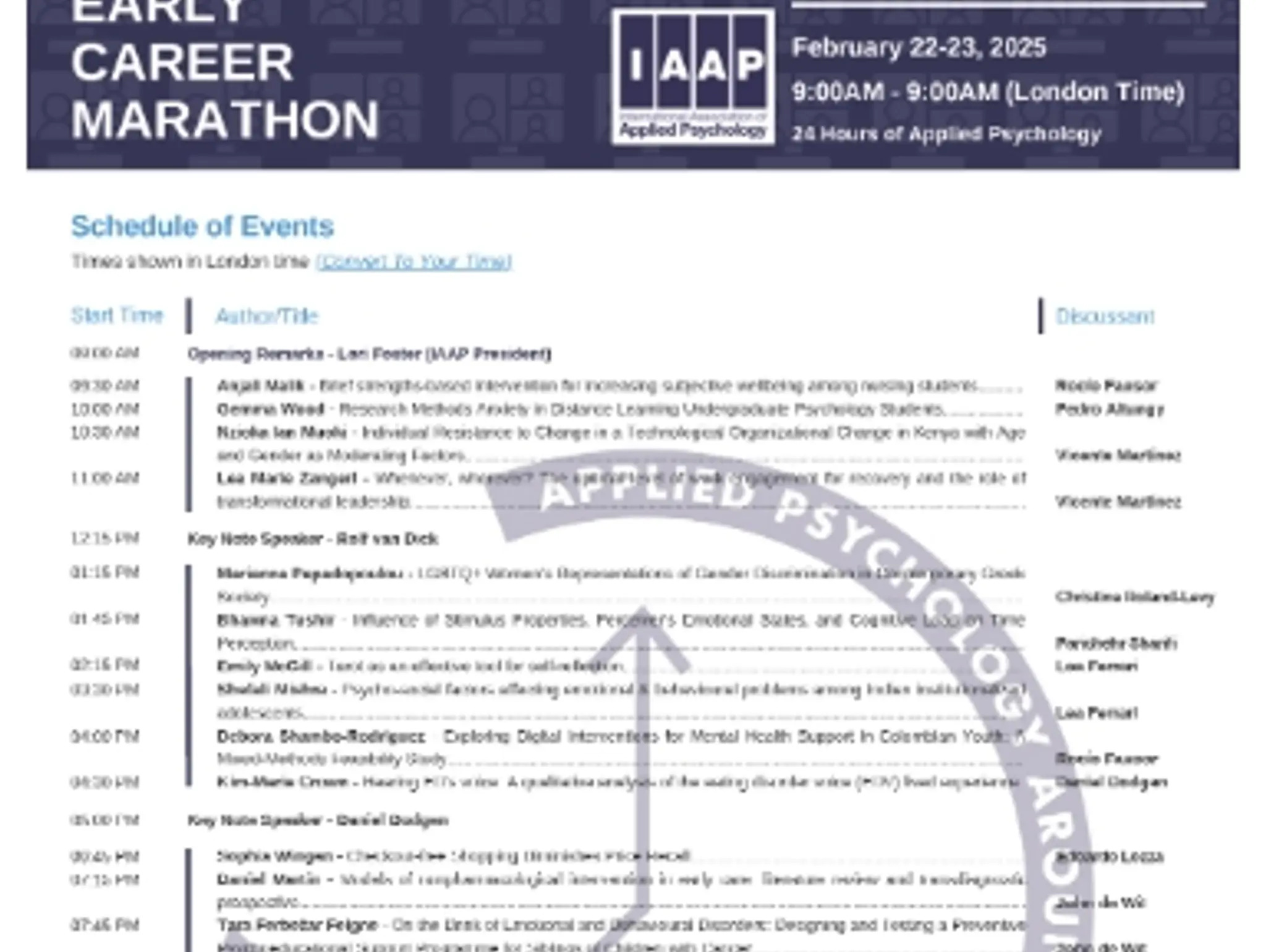 Schedule of Events