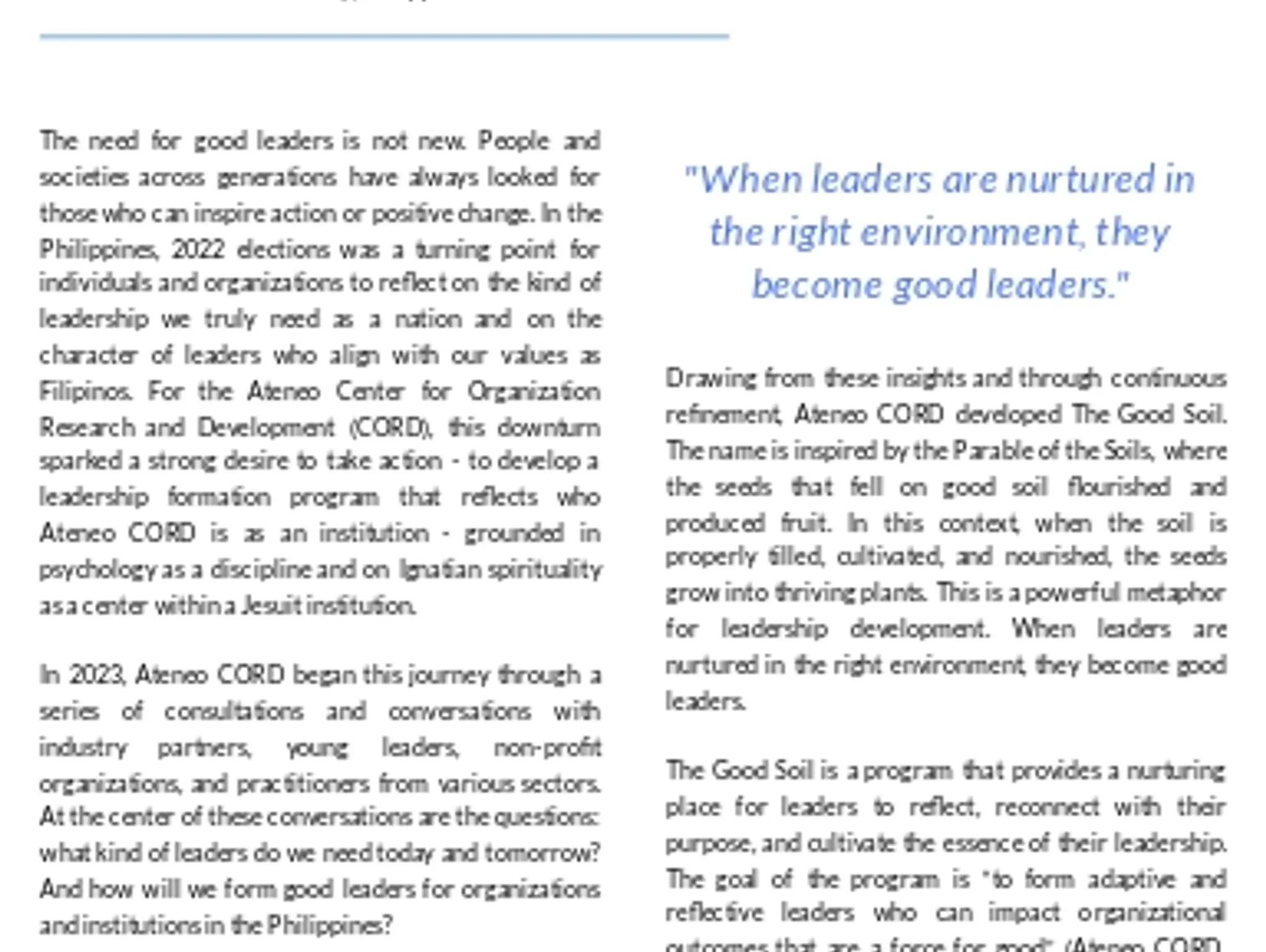 The Good Soil: Cultivating Leaders as a Force for Good
