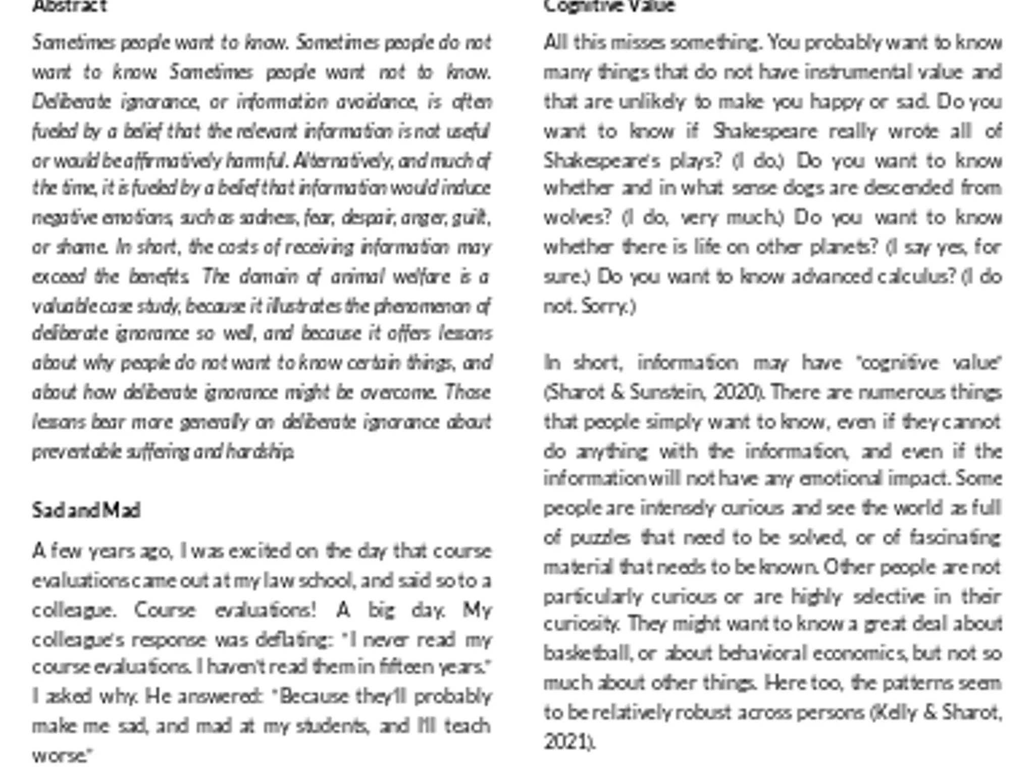 Lead Article: Deliberate Ignorance