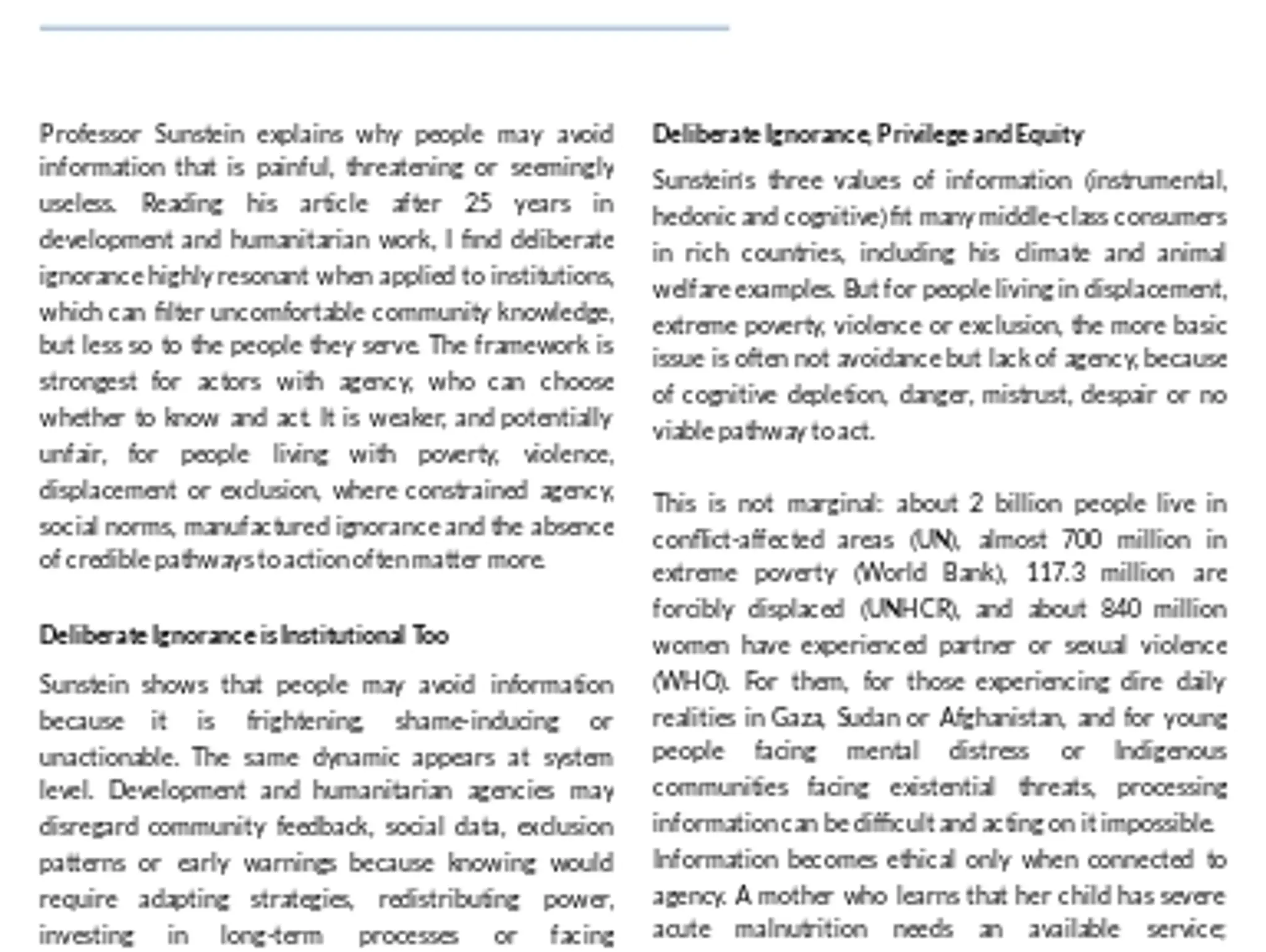 Commentary Four: Who Can Afford Not to Know? Deliberate Ignorance, constrained