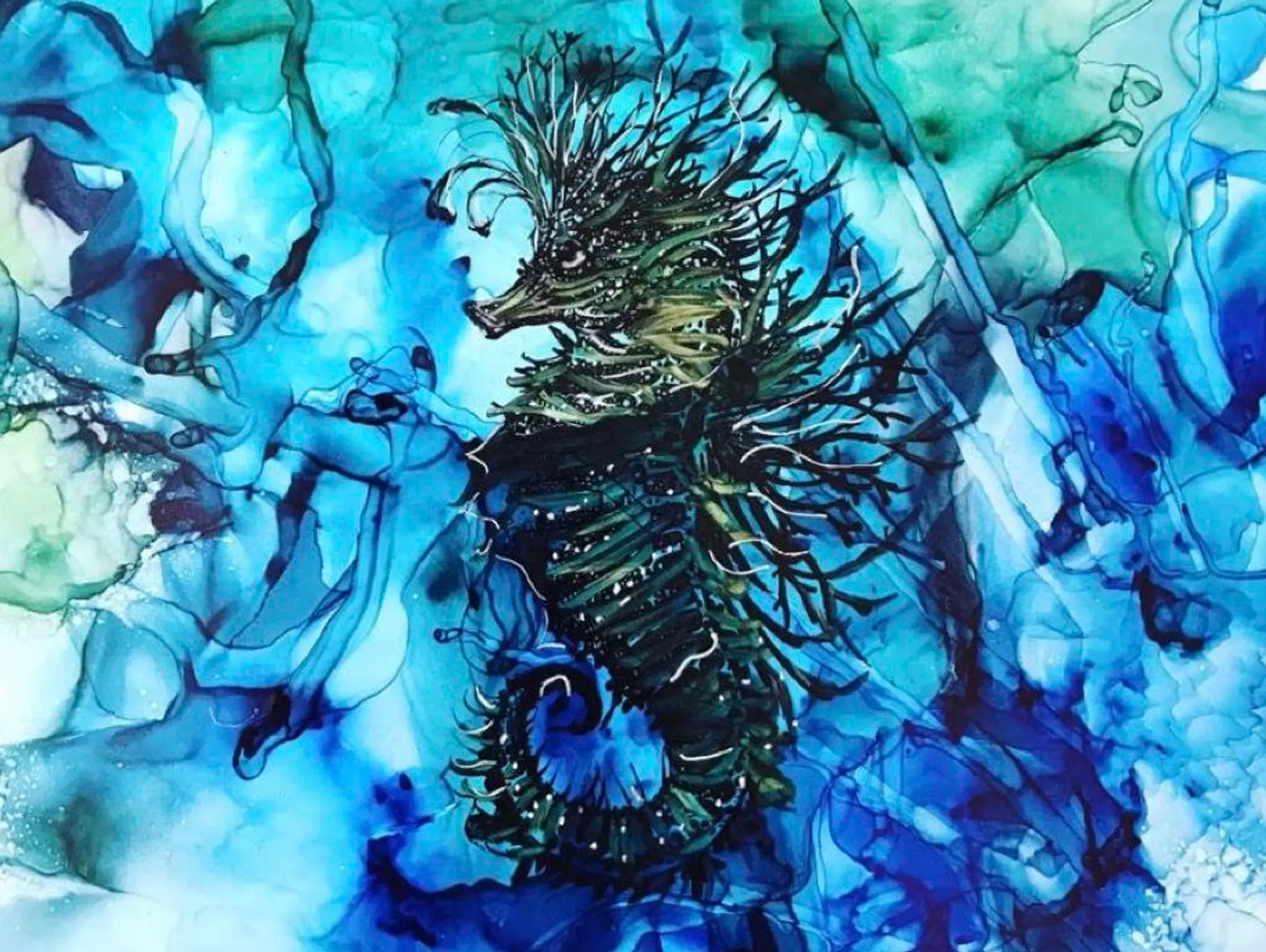 Seahorse Alcohol Ink Painting